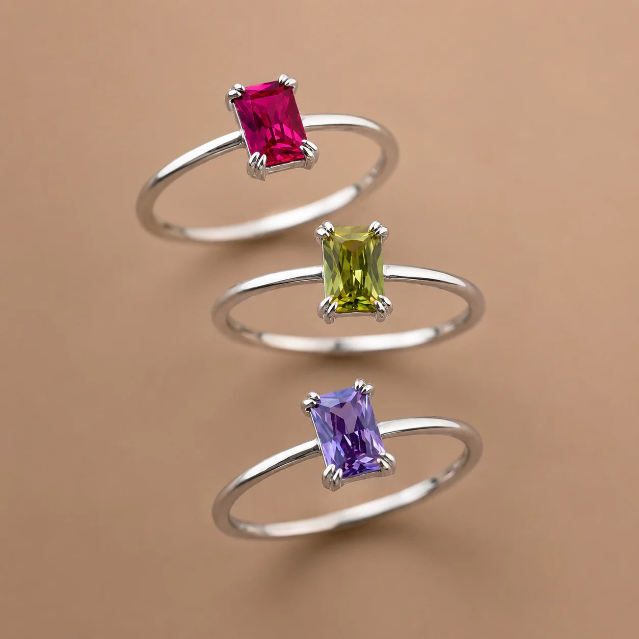 Emerald Cut Birthstone Ring