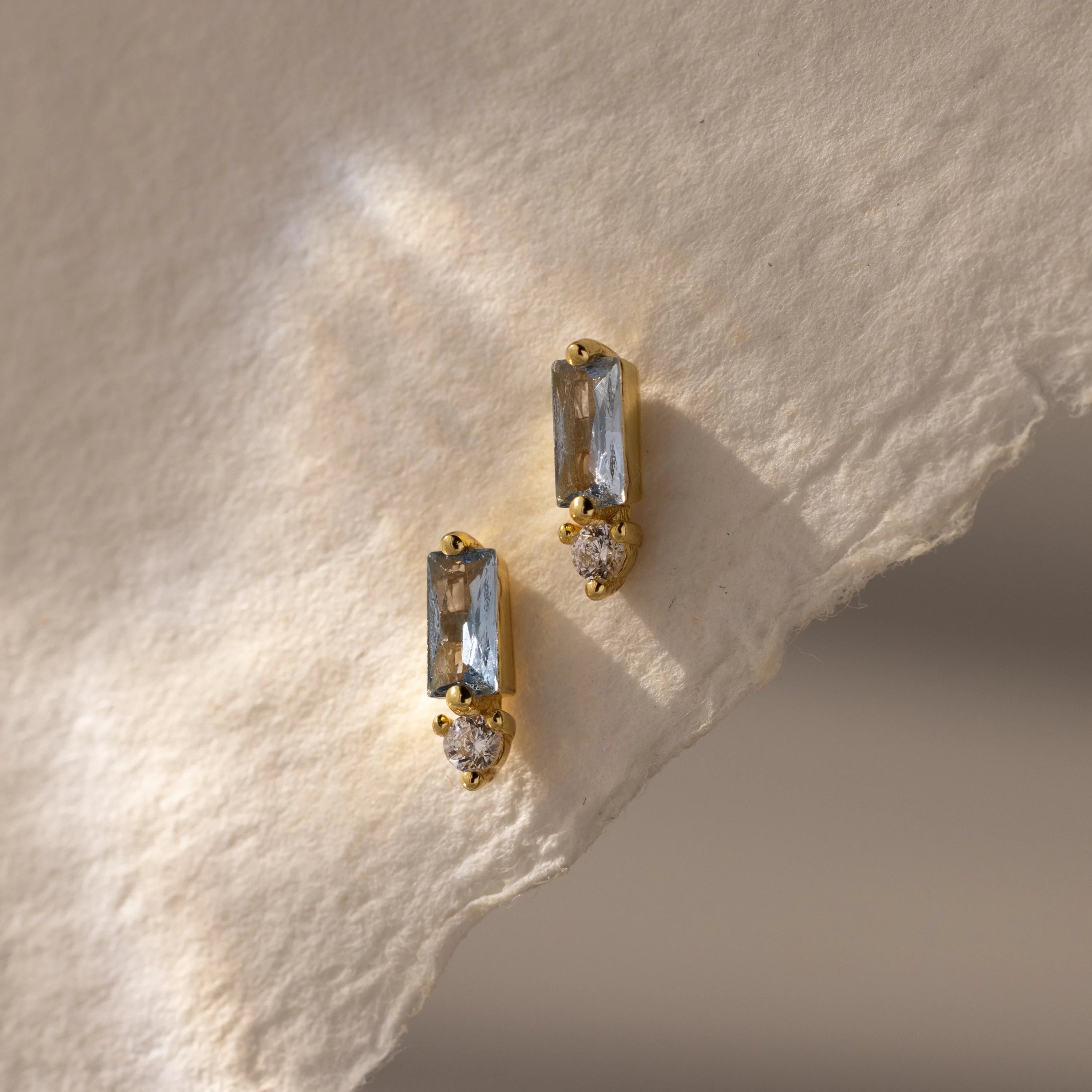 Diamond Baguette Birthstone Drop Studs Silver 18K Gold Plated