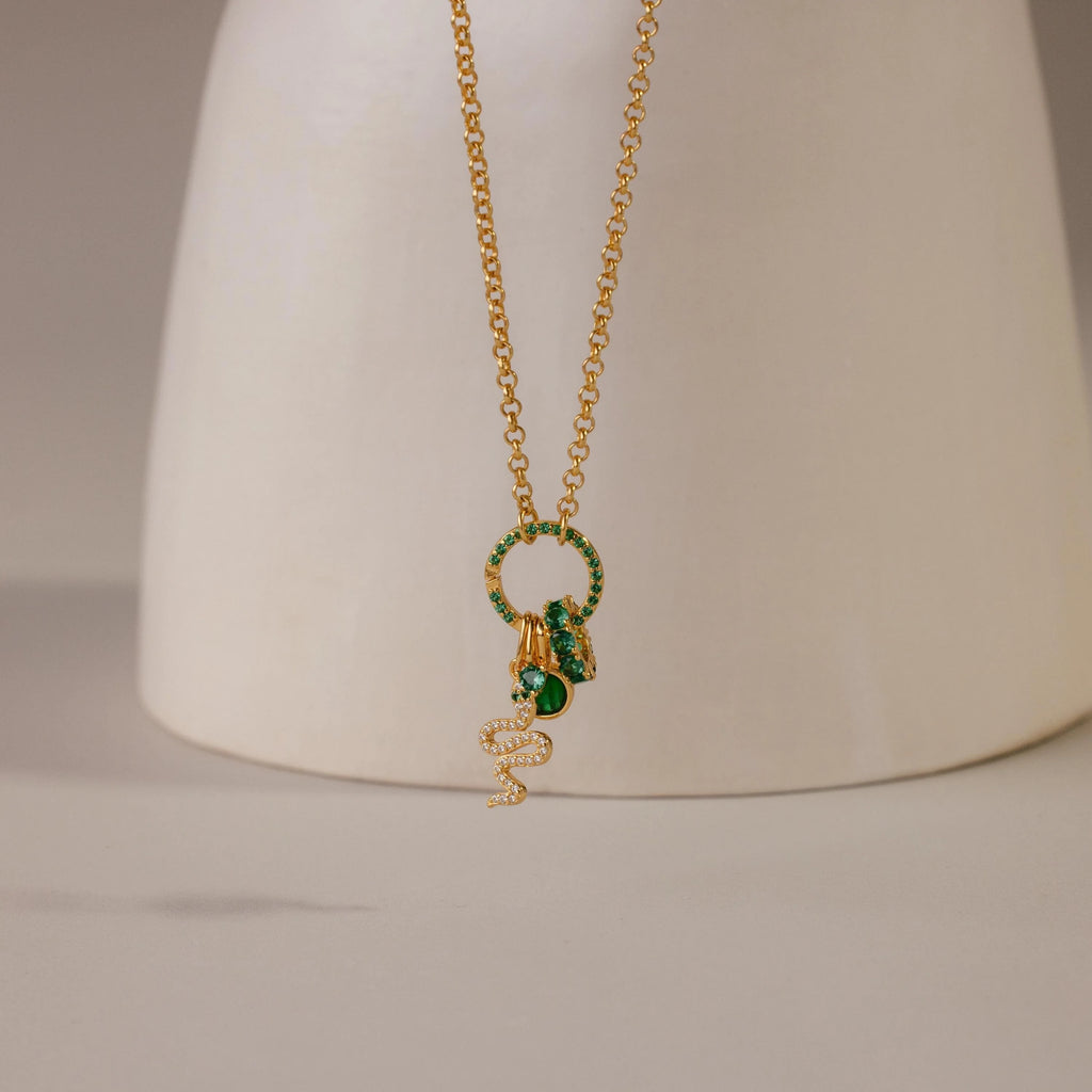Pave  Emerald Charm Clip Silver 18K Gold Plated