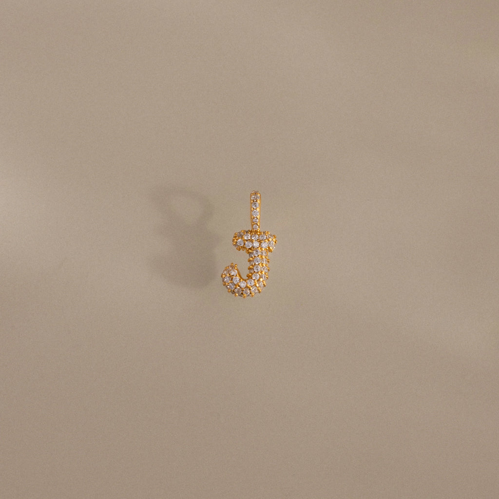 Diamond Pave Bubble Letter Charm Silver 18K Gold Plated