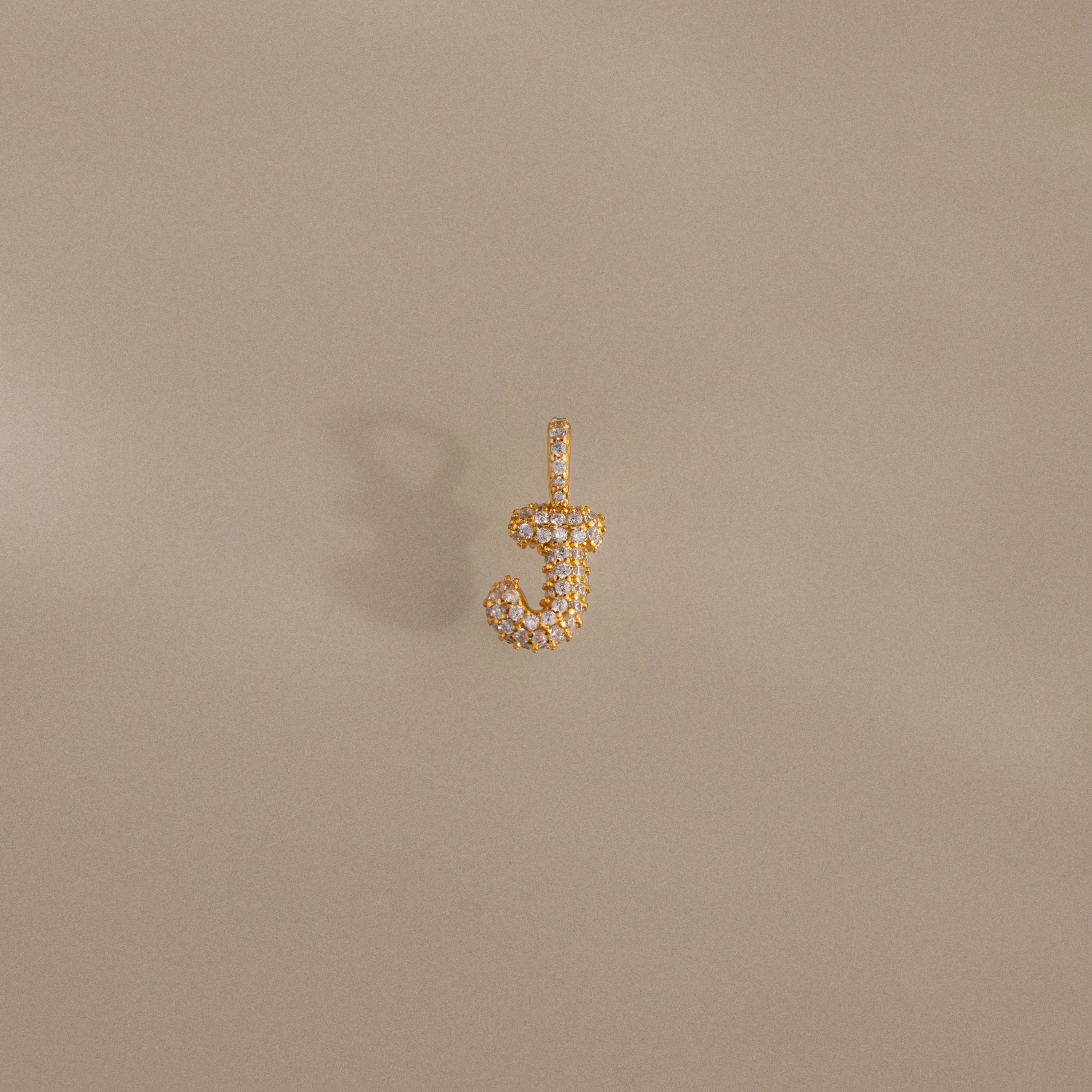 Diamond Pave Bubble Letter Charm Silver 18K Gold Plated