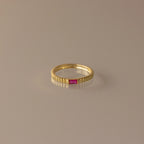 Dainty Ribbed Birthstone Ring Silver 18K Gold Plated