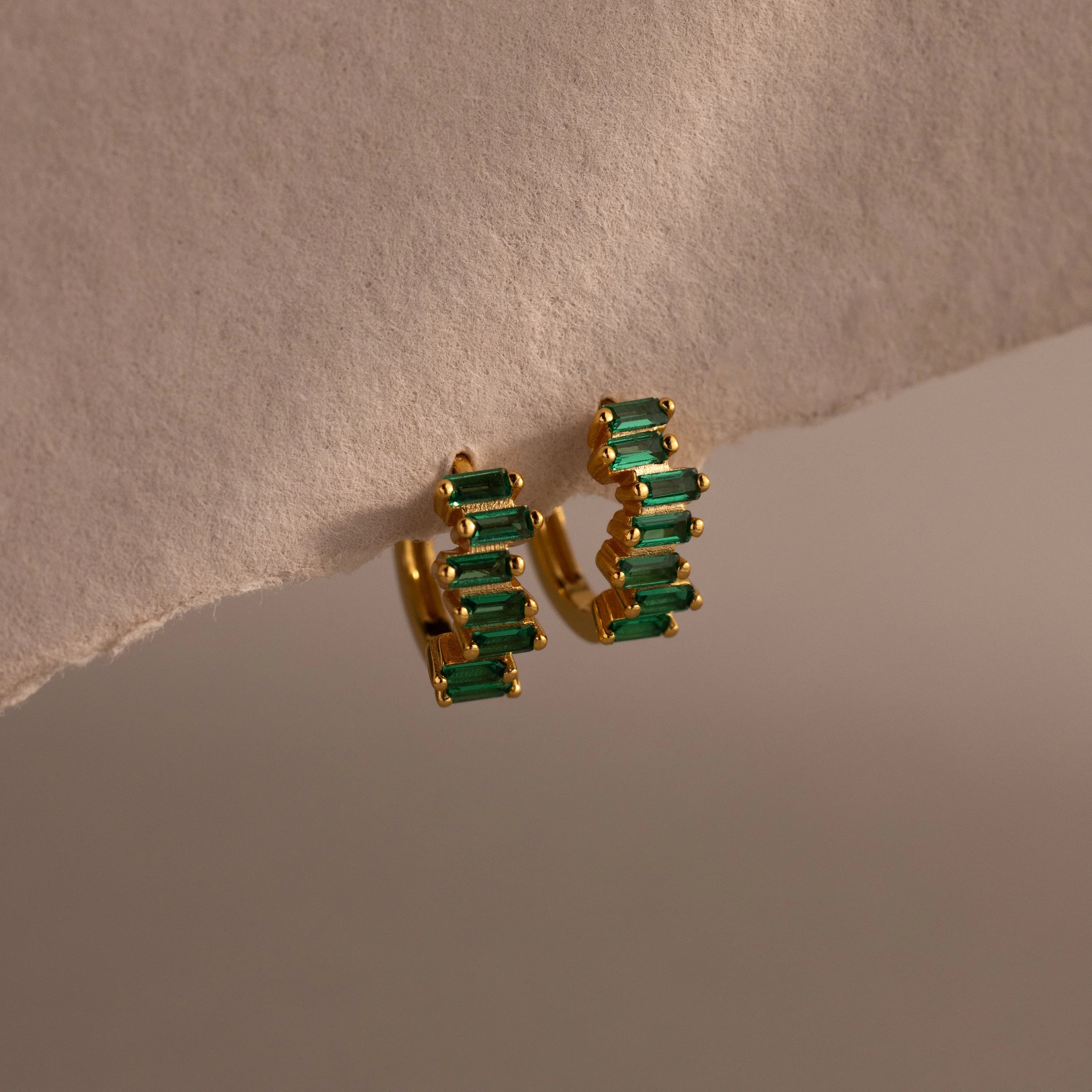 Staggered Baguette Birthstone Huggies Silver 18K Gold Plated