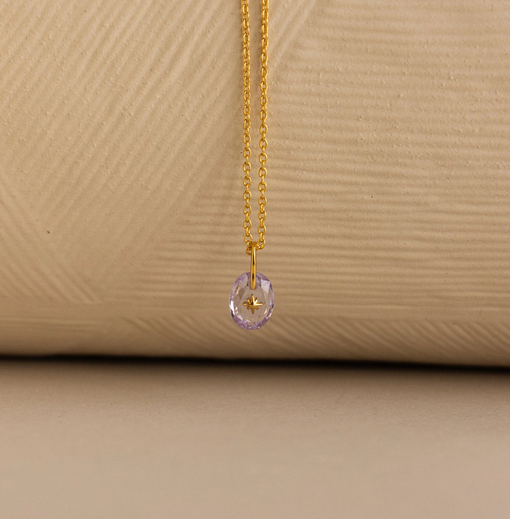 North Star Birthstone Signet Charm Necklace Silver 18K Gold Plated