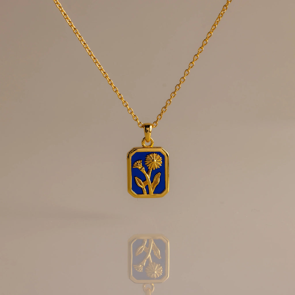 Birth Flower Charm Necklace Silver 18K Gold Plated