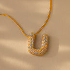 Pave Puff Letter Necklace Silver 18K Gold Plated