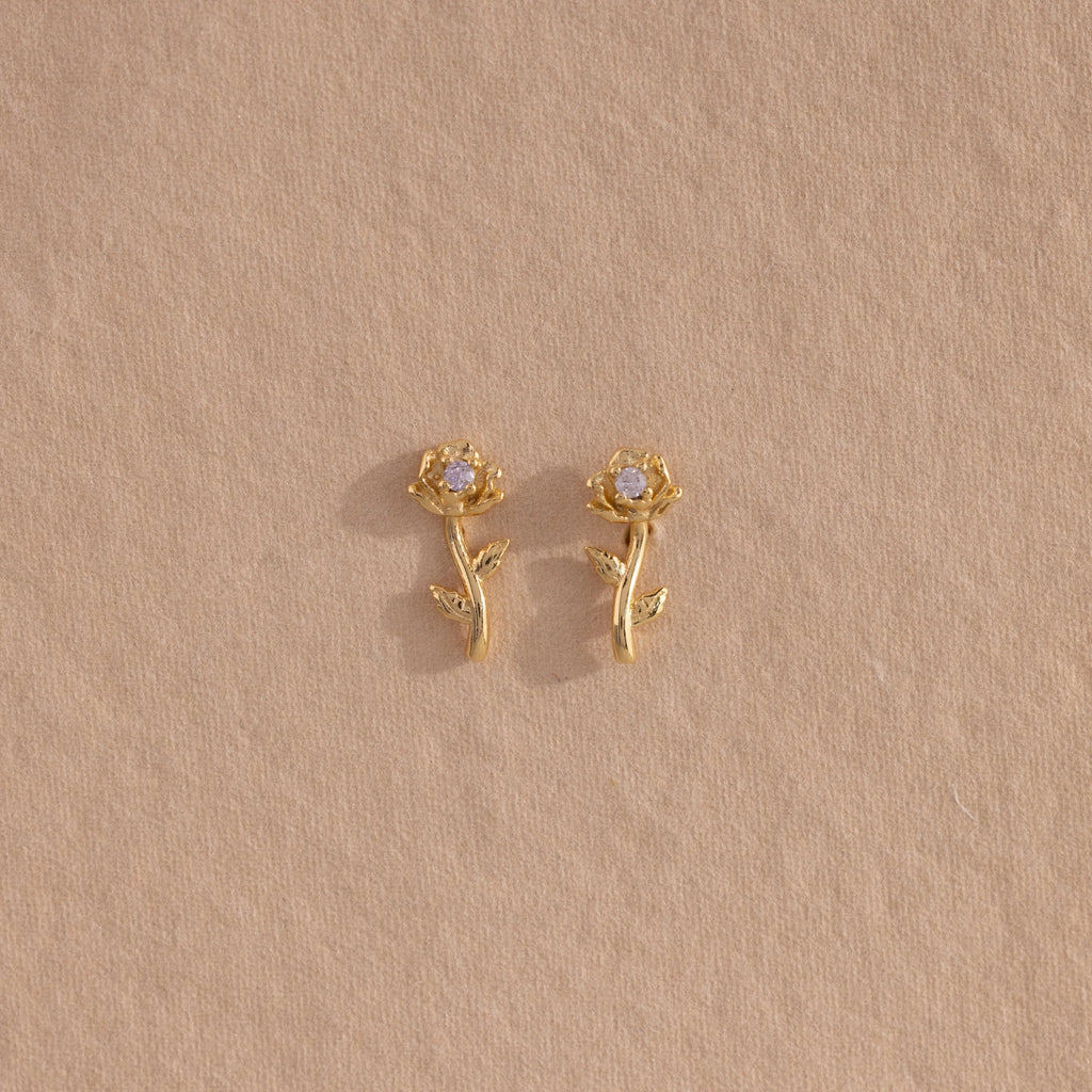 Birth Flower Stud Earrings Silver 18K Gold Plated