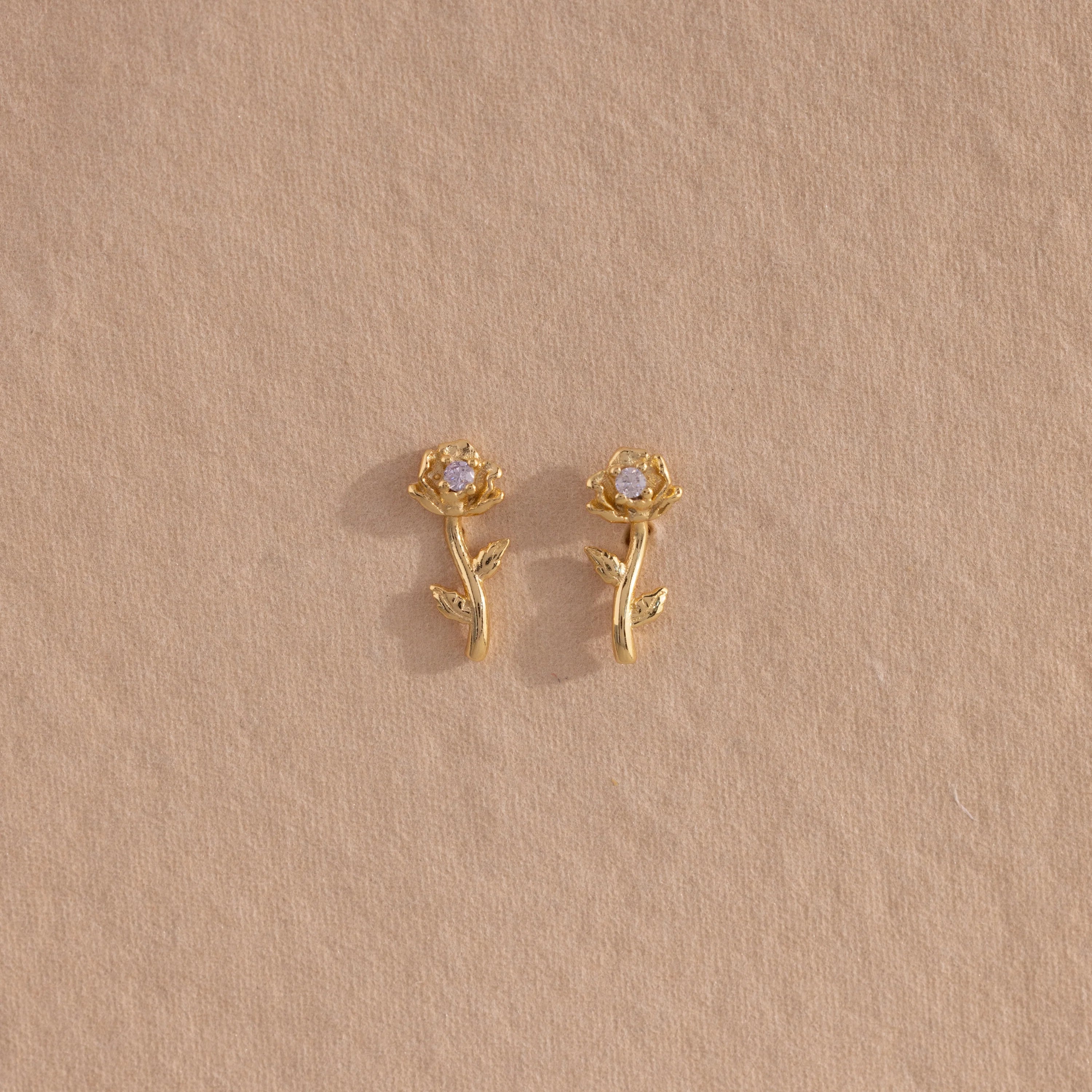 Birth Flower Stud Earrings Silver 18K Gold Plated