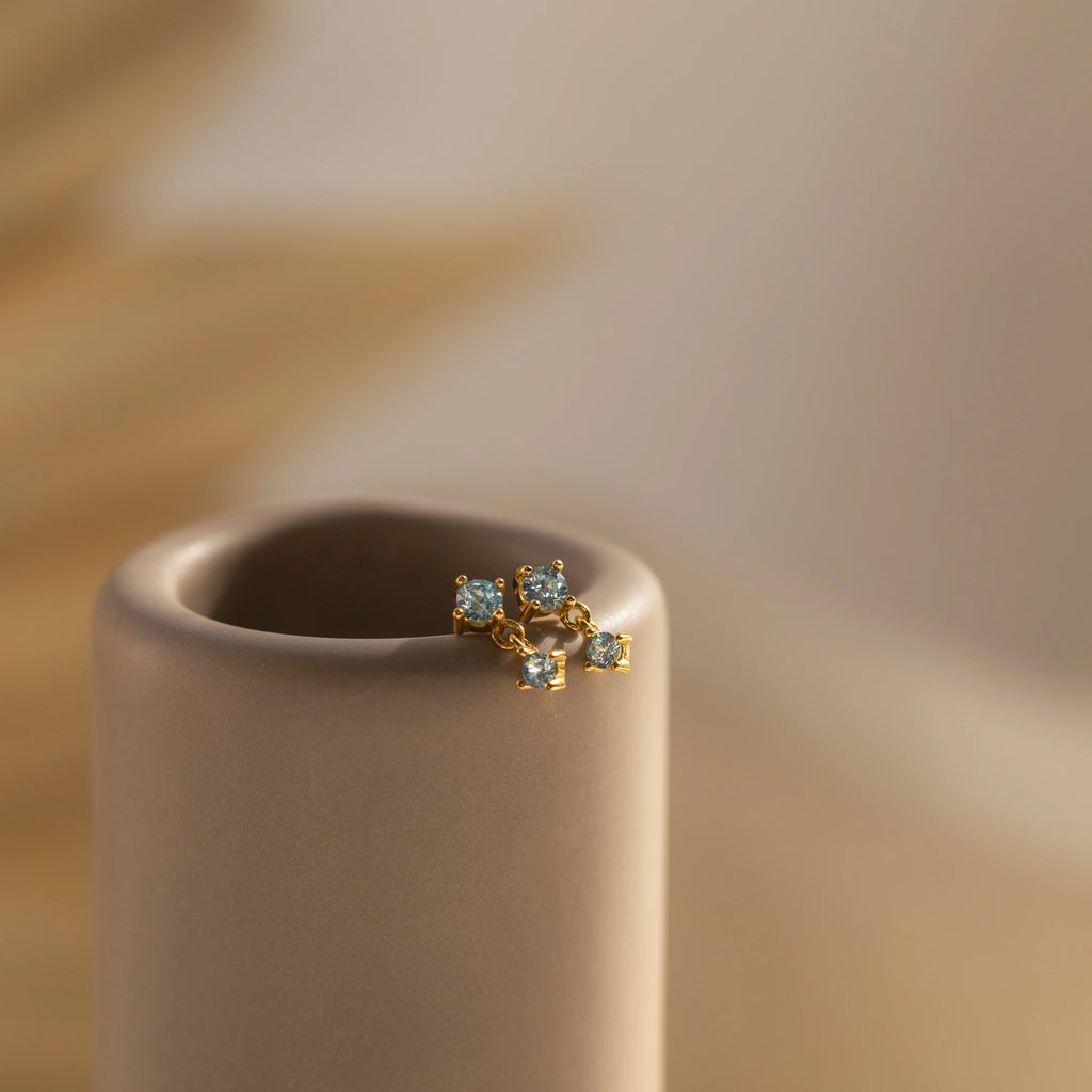 Birthstone Drop Studs  Silver 18K Gold Plated