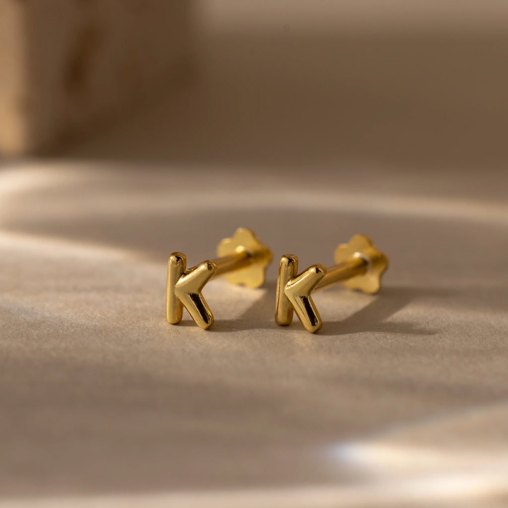 Bubble Initial Flatback Studs Silver 18K Gold Plated