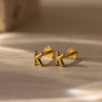 Bubble Initial Flatback Studs Silver 18K Gold Plated
