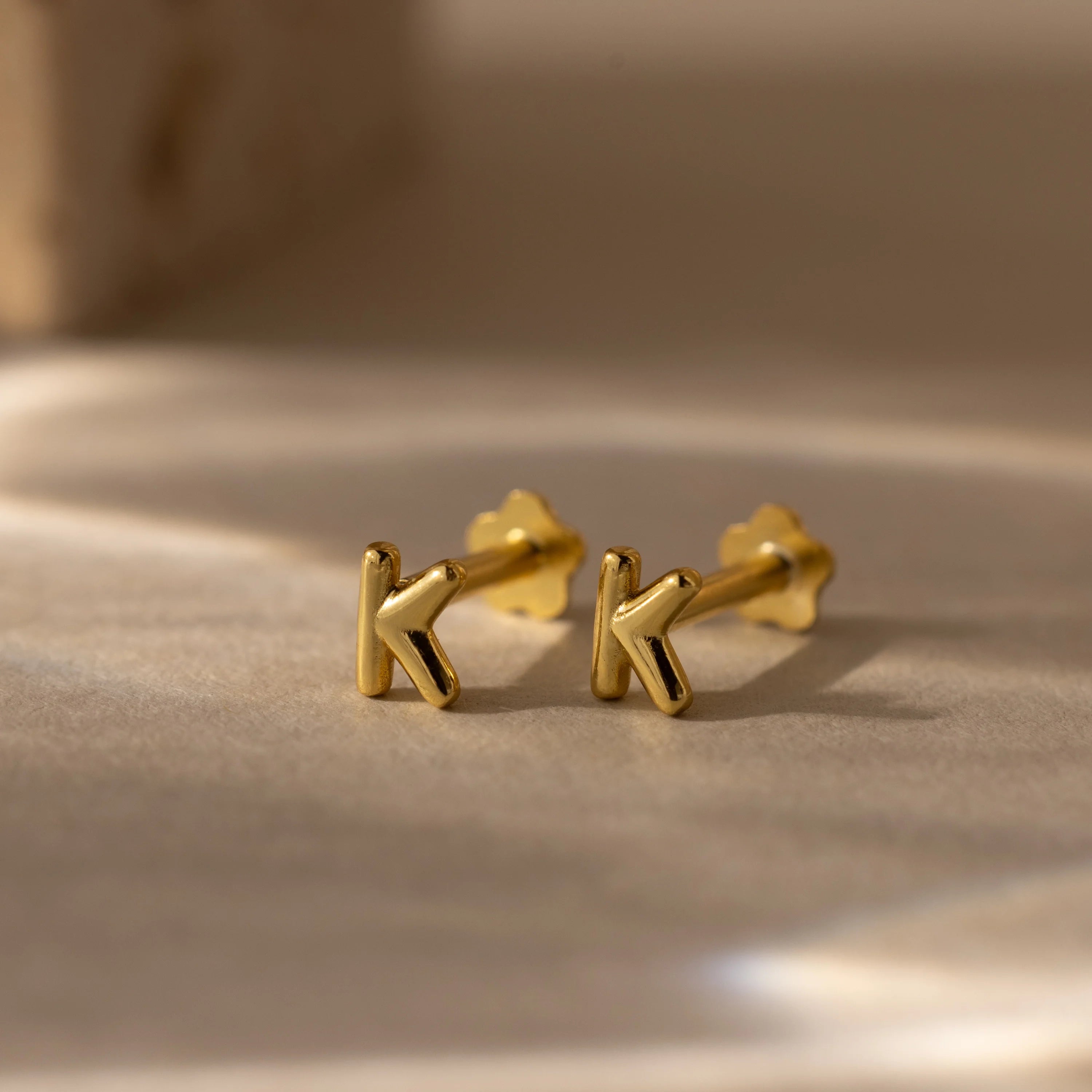 Bubble Initial Flatback Studs Silver 18K Gold Plated