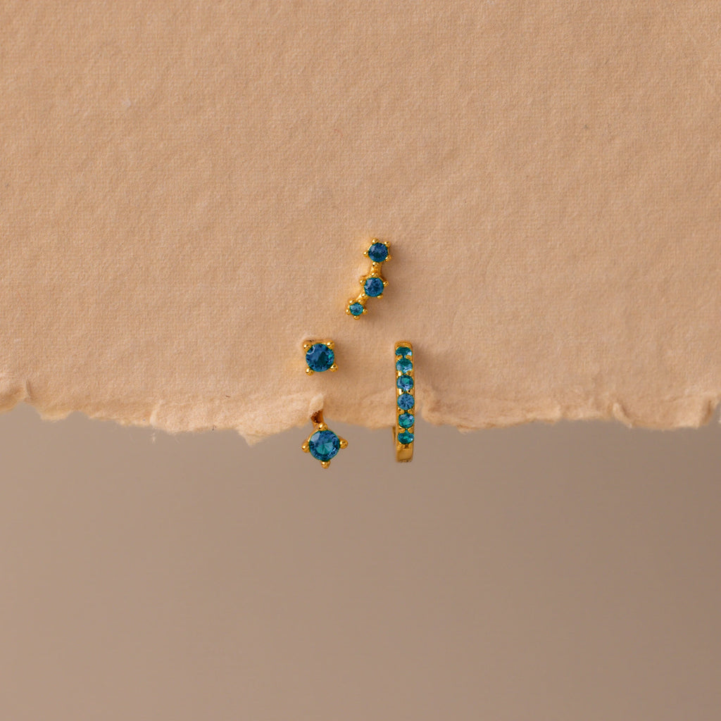 Birthstone Earring Trio Set Silver 18K Gold Plated