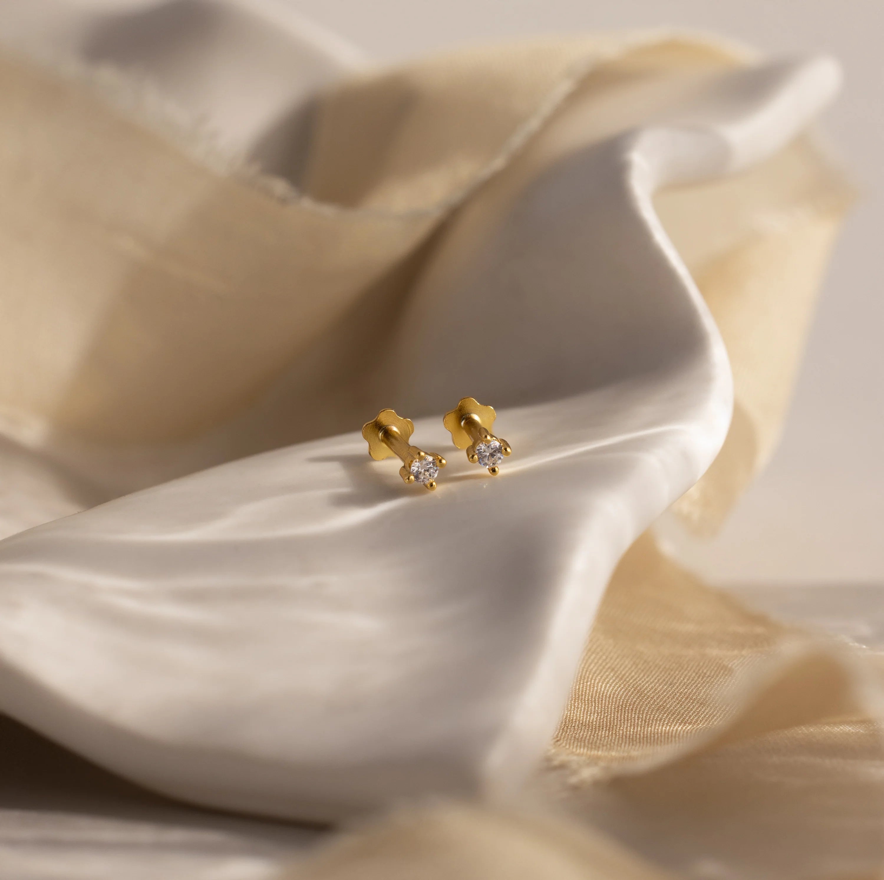 Dainty Birthstone Flatback Studs Silver 18K Gold Plated