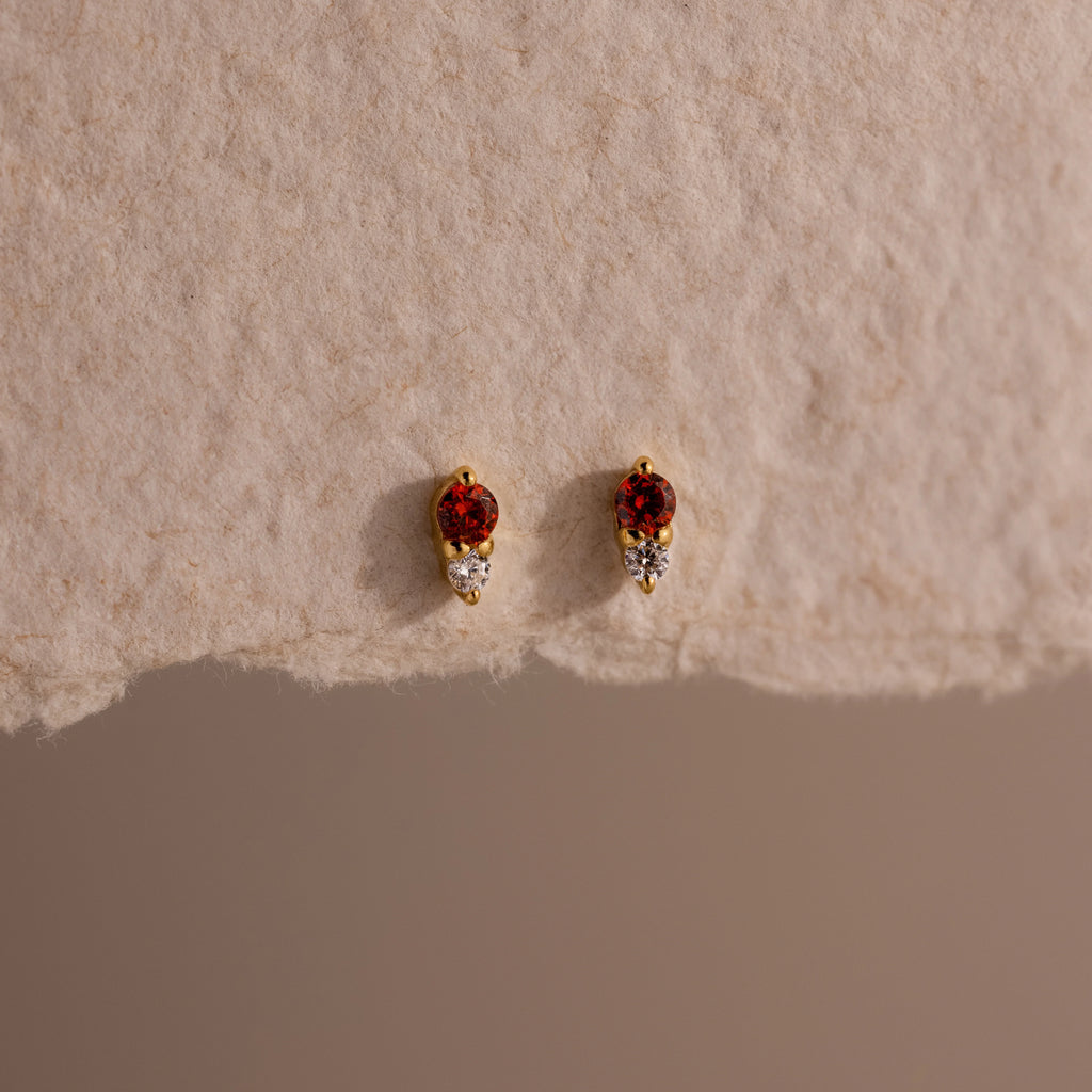 Diamond Birthstone Duo Flatback Studs Silver 18K Gold Plated