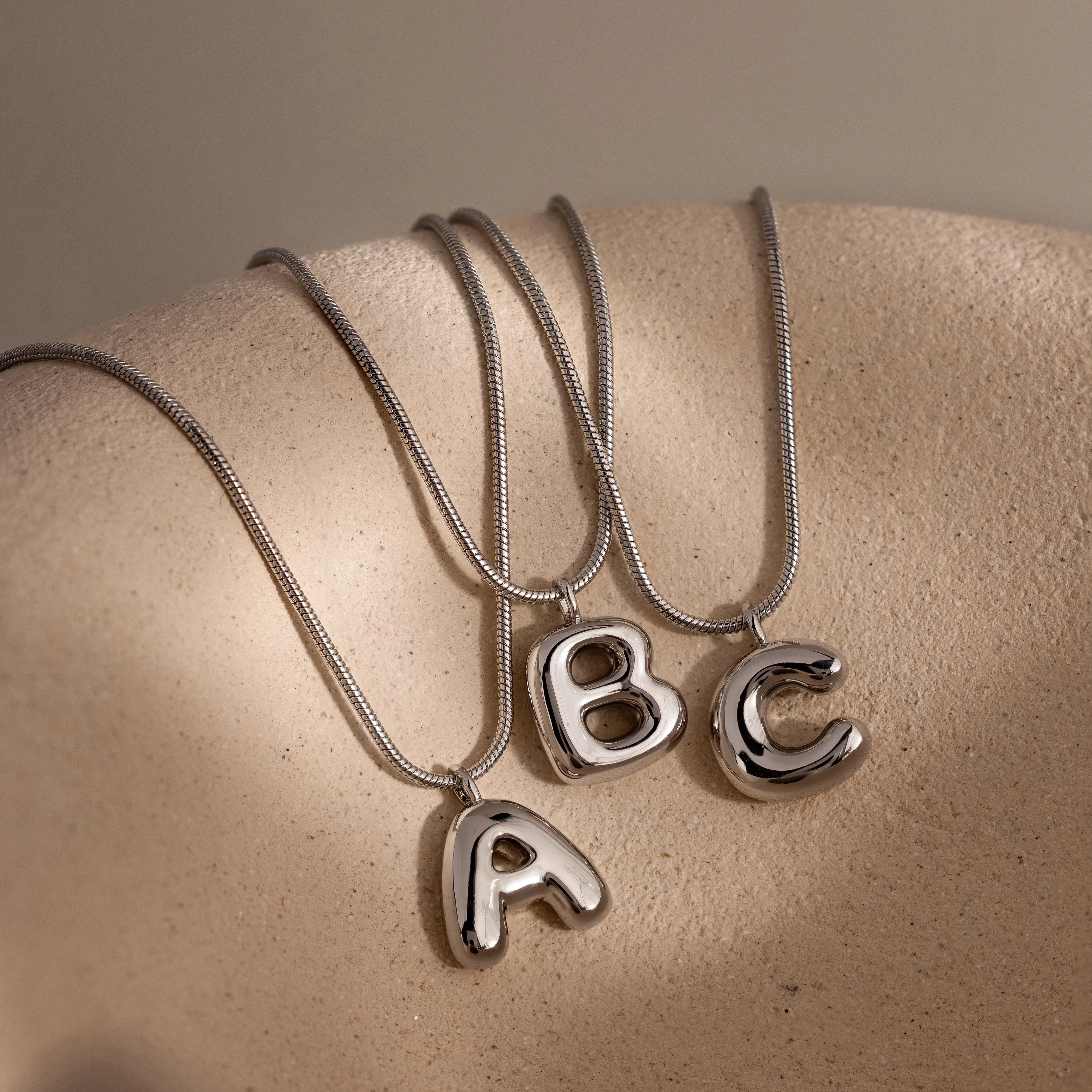 Bubble Letter Necklace Silver 18K Gold Plated