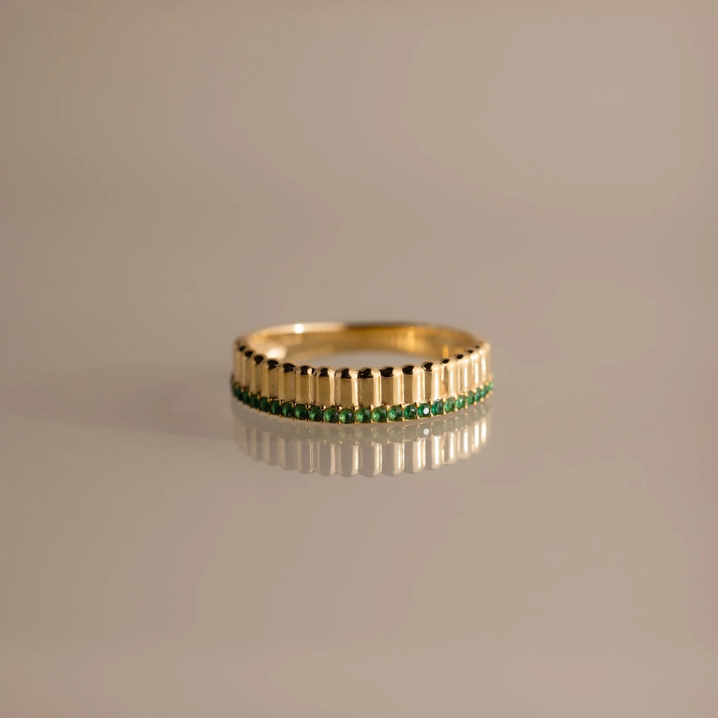Ribbed Birthstone Stack Ring Silver 18K Gold Plated