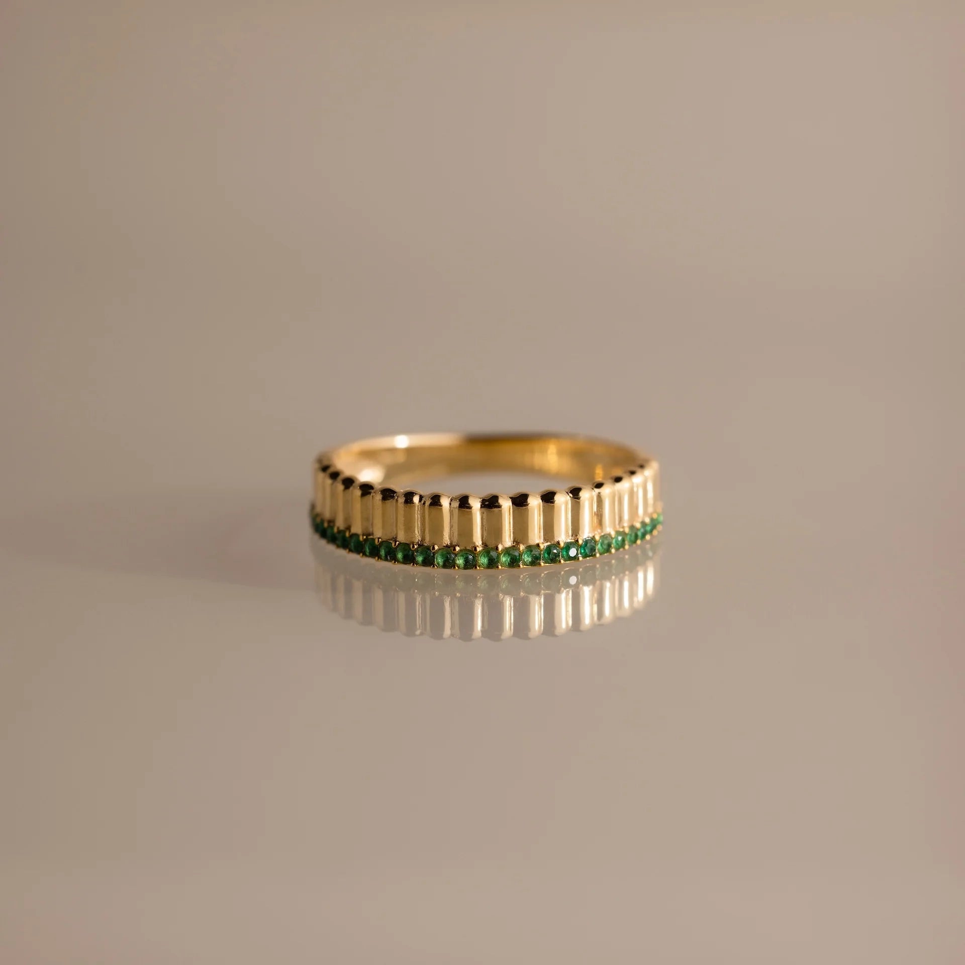 Ribbed Birthstone Stack Ring Silver 18K Gold Plated