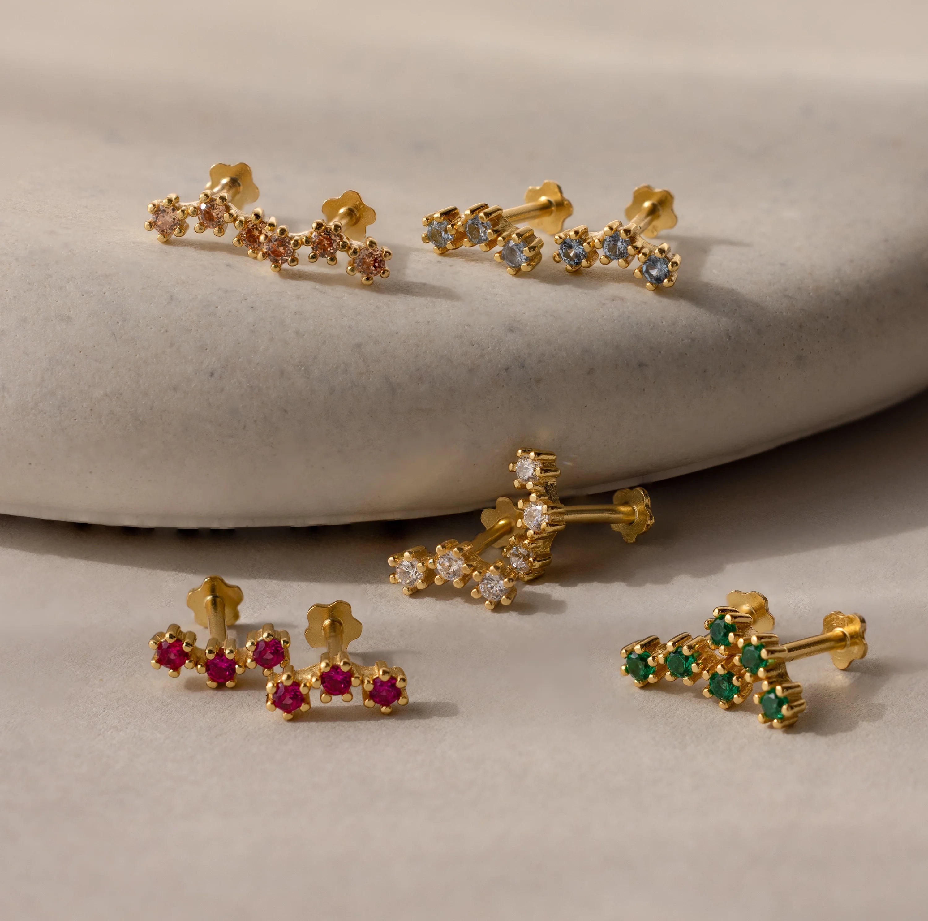 Birthstone Cluster Flatback Studs Silver 18K Gold Plated