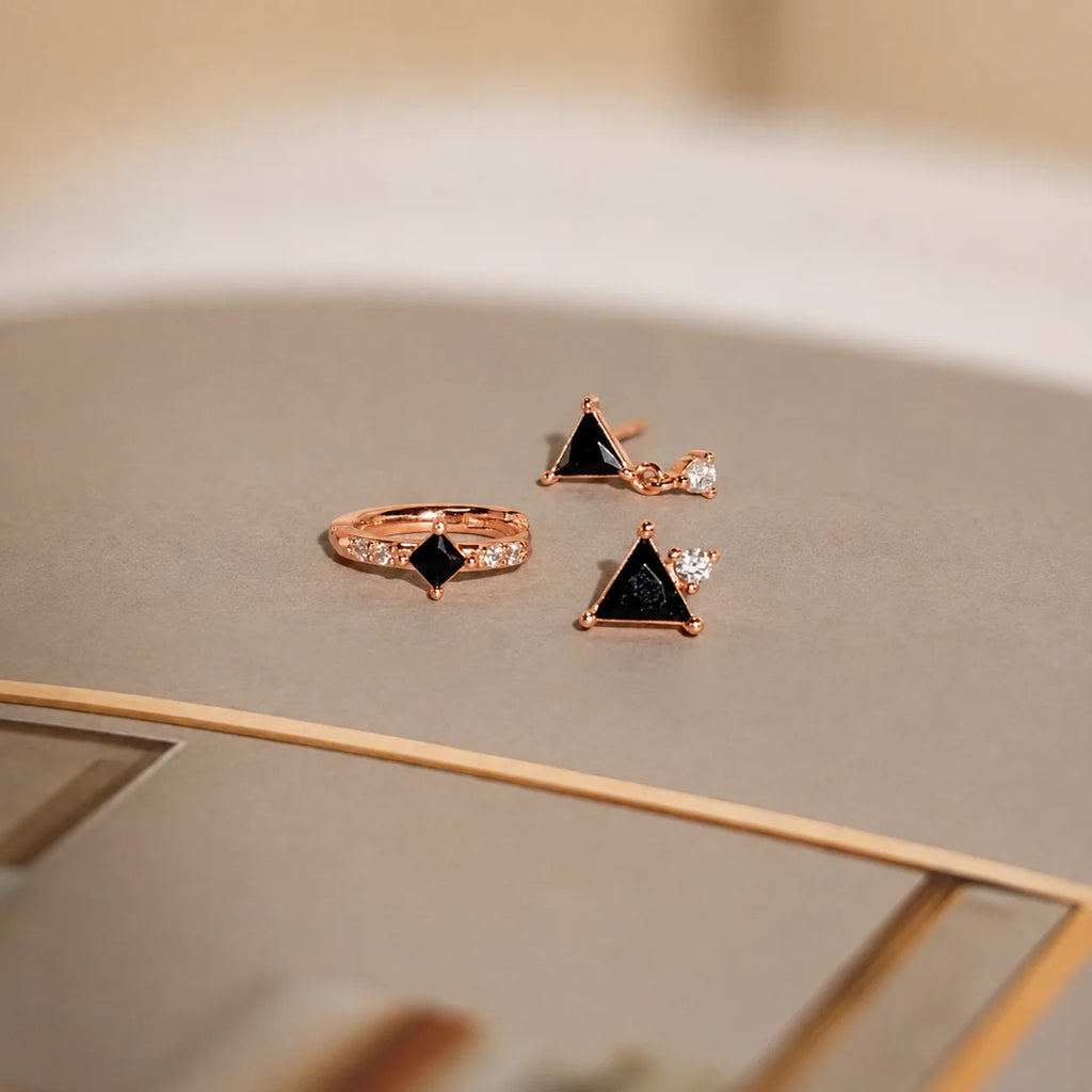 Black Art Deco Earrings Set