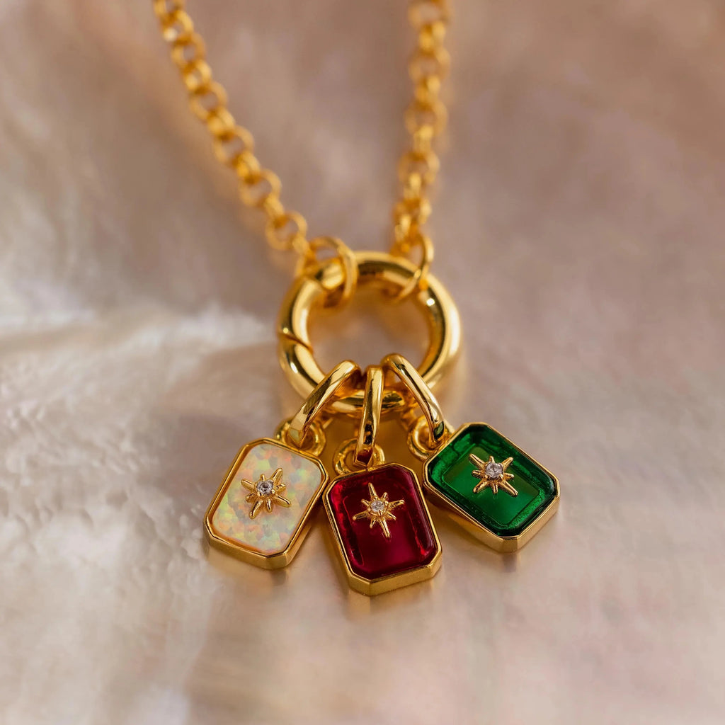 North Star Birthstone Charm Silver 18K Gold Plated