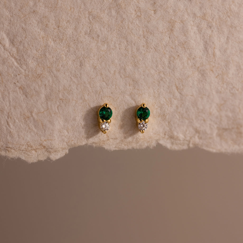 Diamond Birthstone Duo Flatback Studs Silver 18K Gold Plated