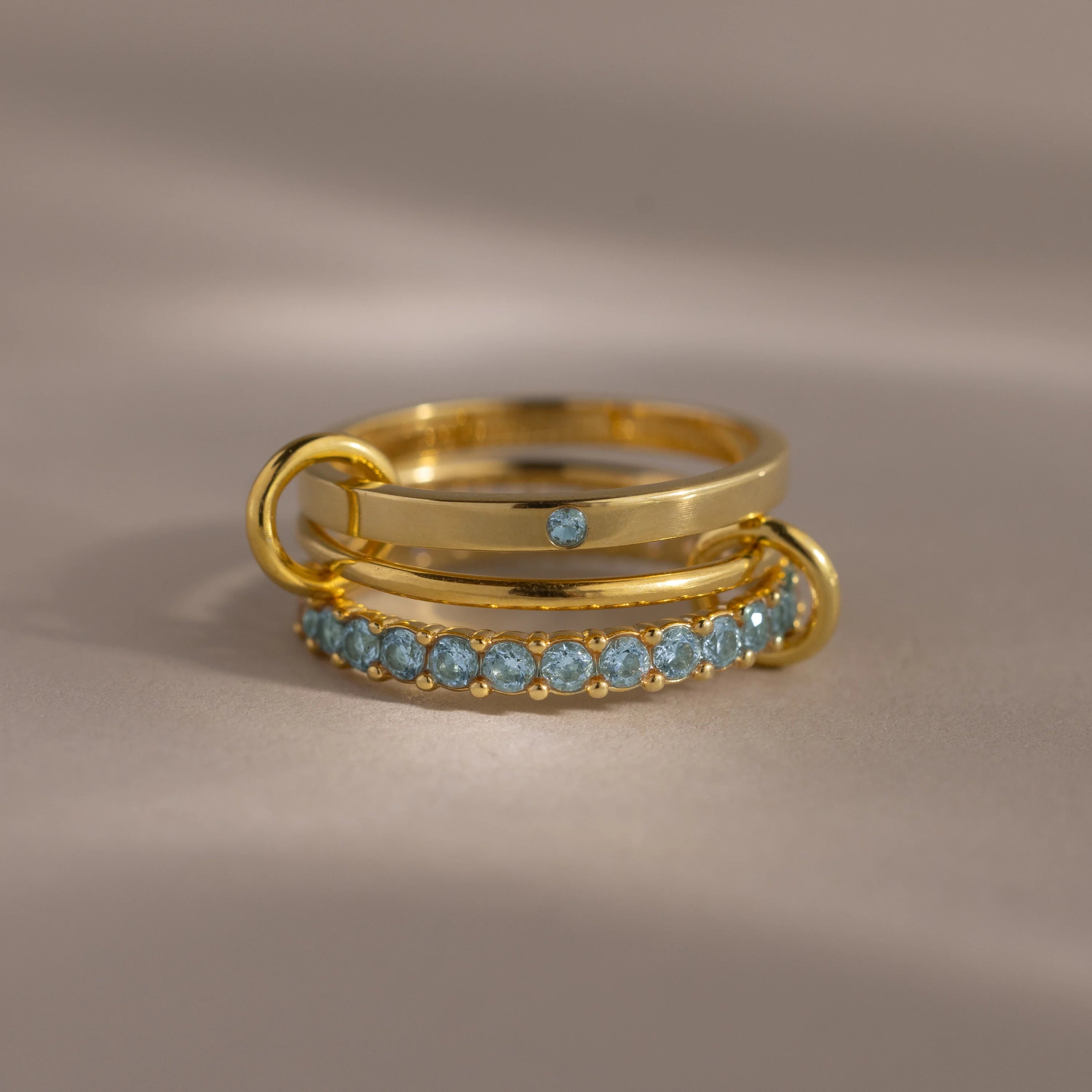 Birthstone Triple Eternity Band Ring Set Silver 18K Gold Plated