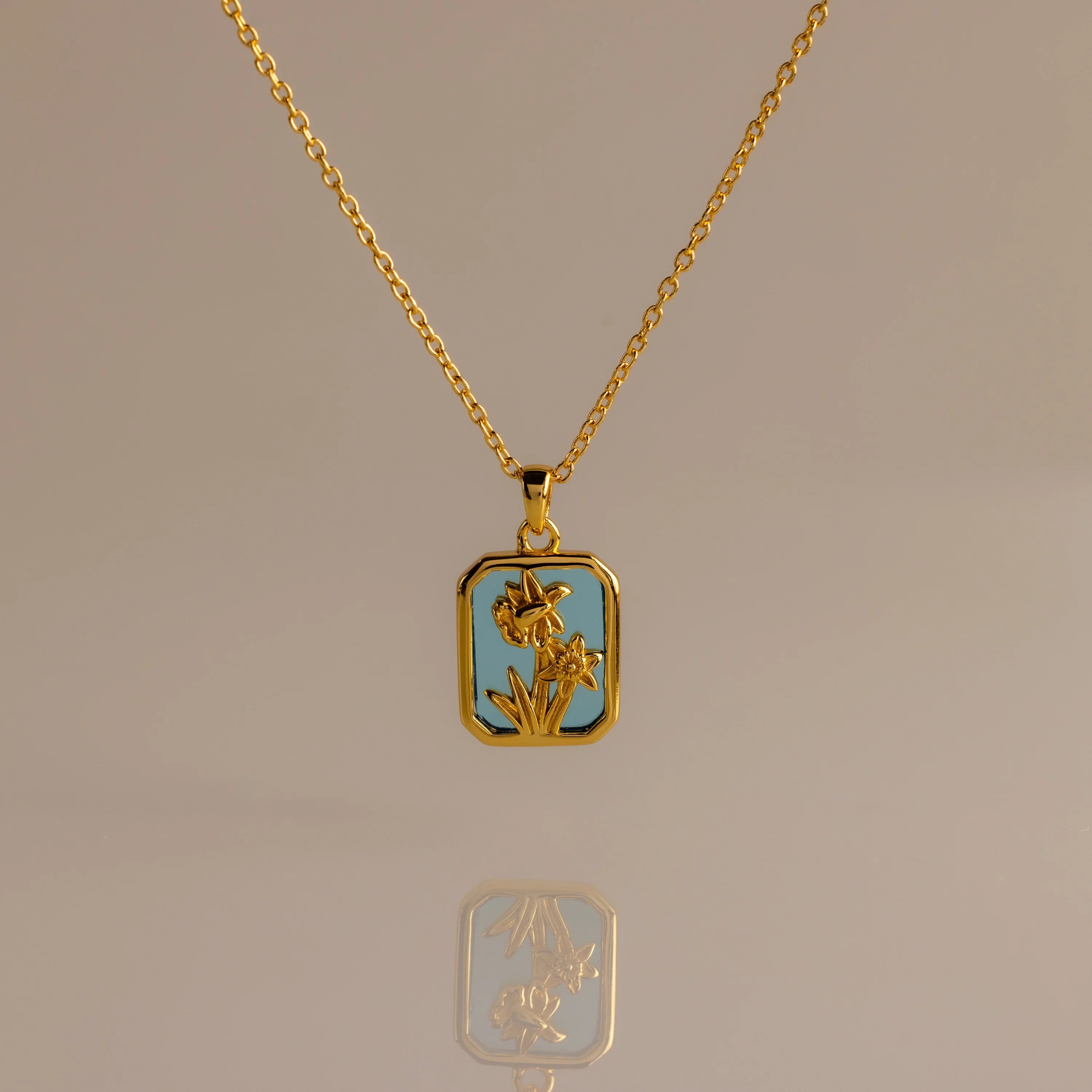 Birth Flower Charm Necklace Silver 18K Gold Plated