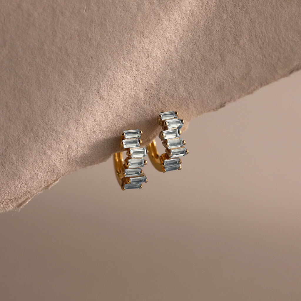 Staggered Baguette Birthstone Huggies Silver 18K Gold Plated