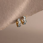 Staggered Baguette Birthstone Huggies Silver 18K Gold Plated