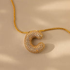 Pave Puff Letter Necklace Silver 18K Gold Plated