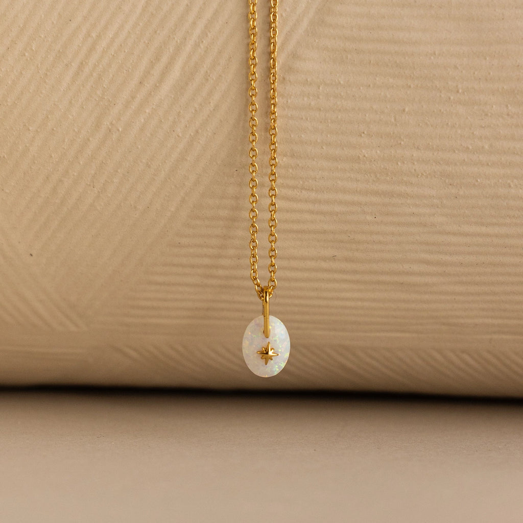 North Star Birthstone Signet Charm Necklace Silver 18K Gold Plated