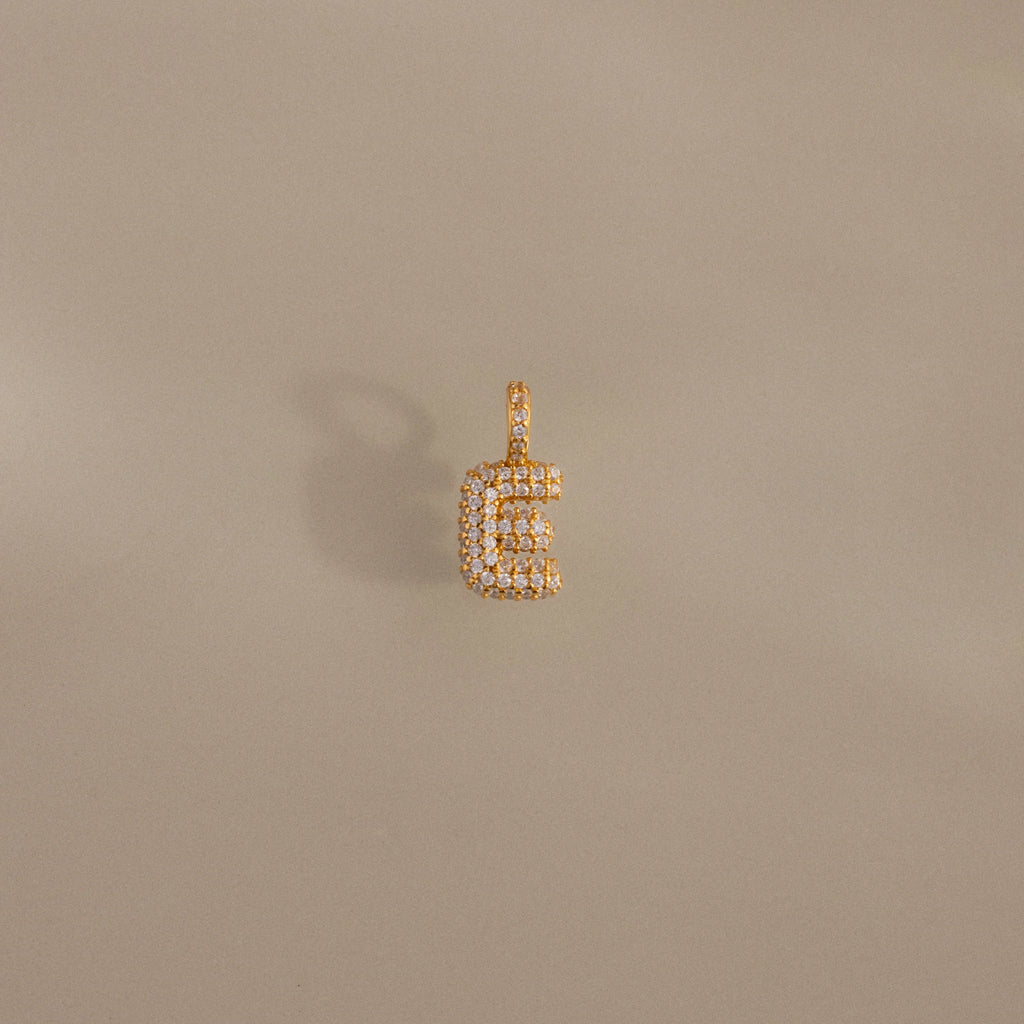 Diamond Pave Bubble Letter Charm Silver 18K Gold Plated