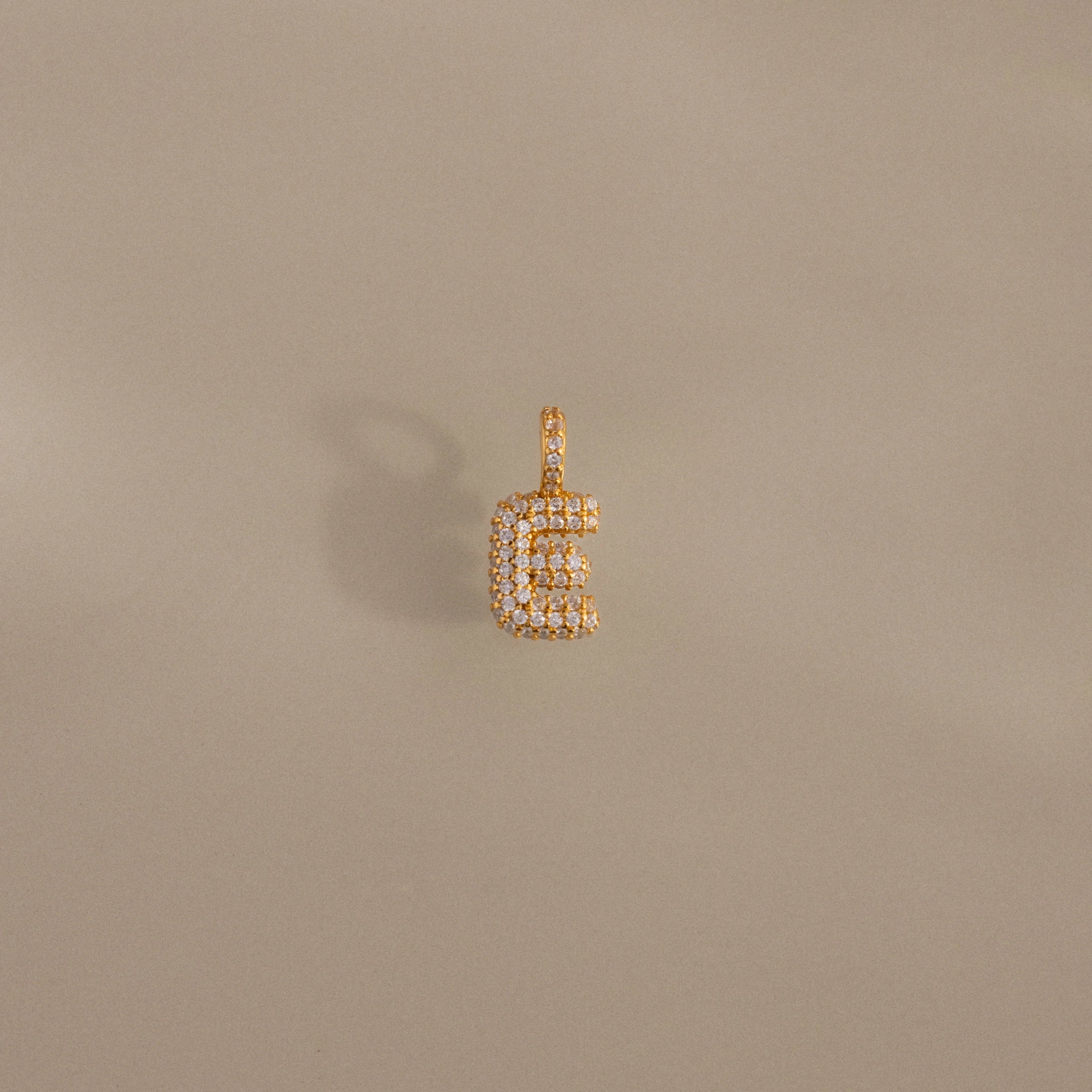 Diamond Pave Bubble Letter Charm Silver 18K Gold Plated