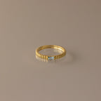Dainty Ribbed Birthstone Ring Silver 18K Gold Plated