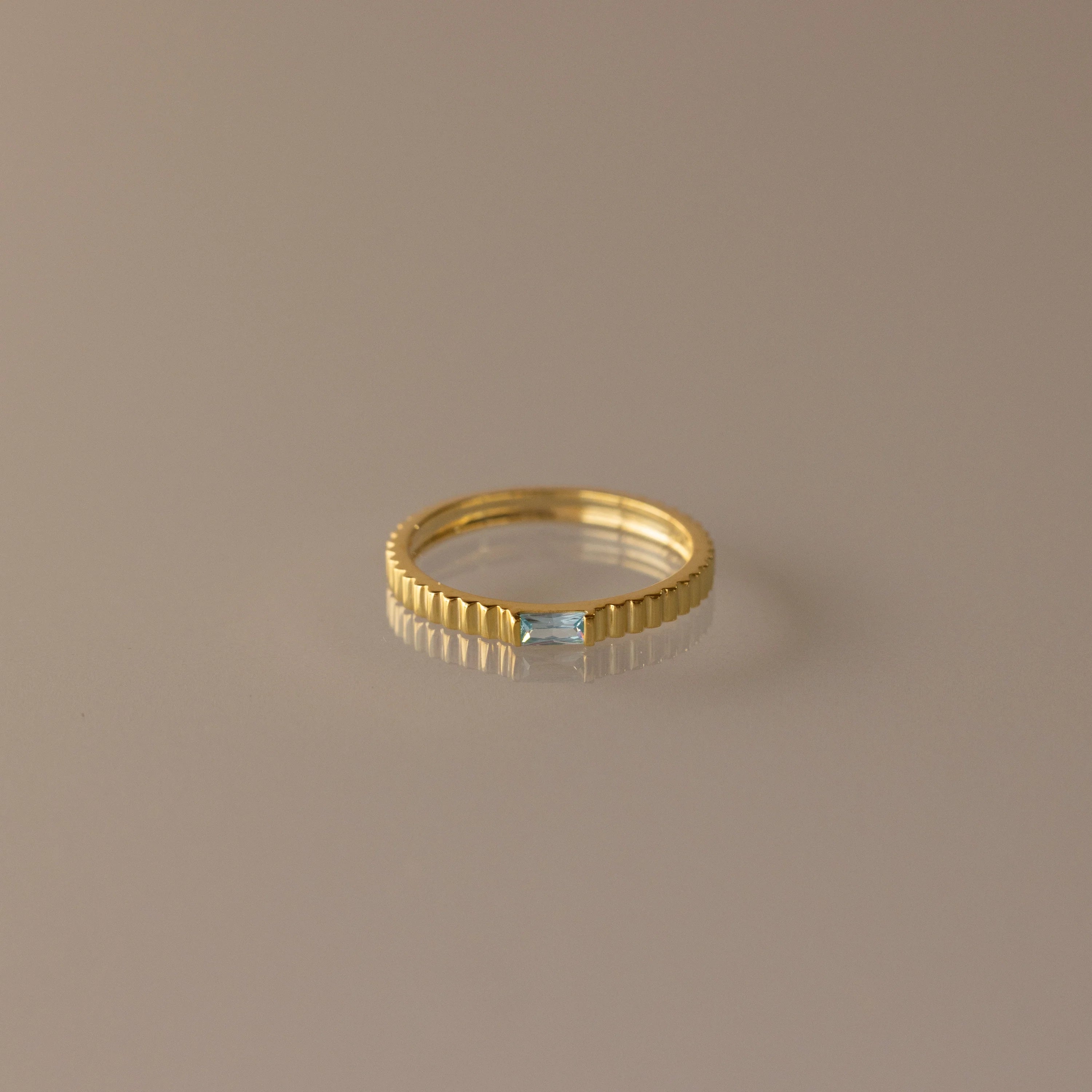 Dainty Ribbed Birthstone Ring Silver 18K Gold Plated
