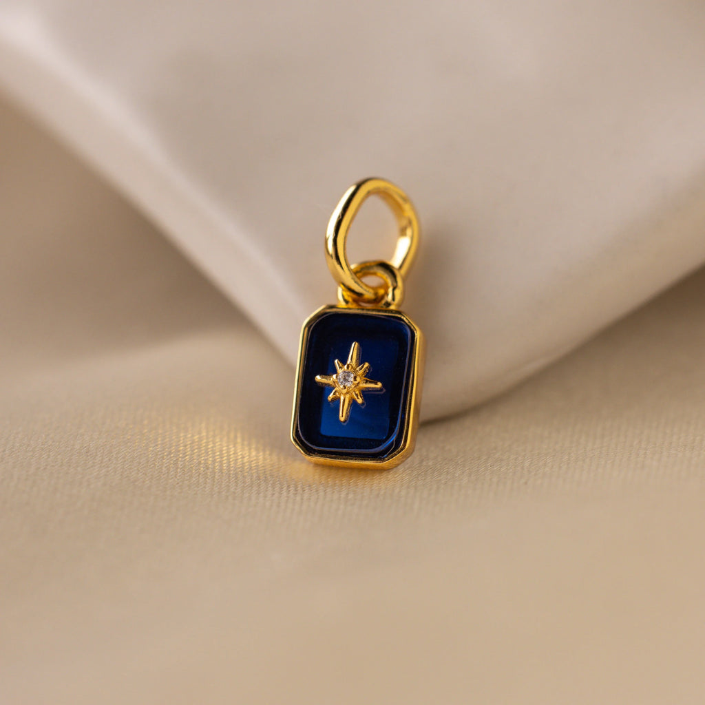North Star Birthstone Charm Silver 18K Gold Plated