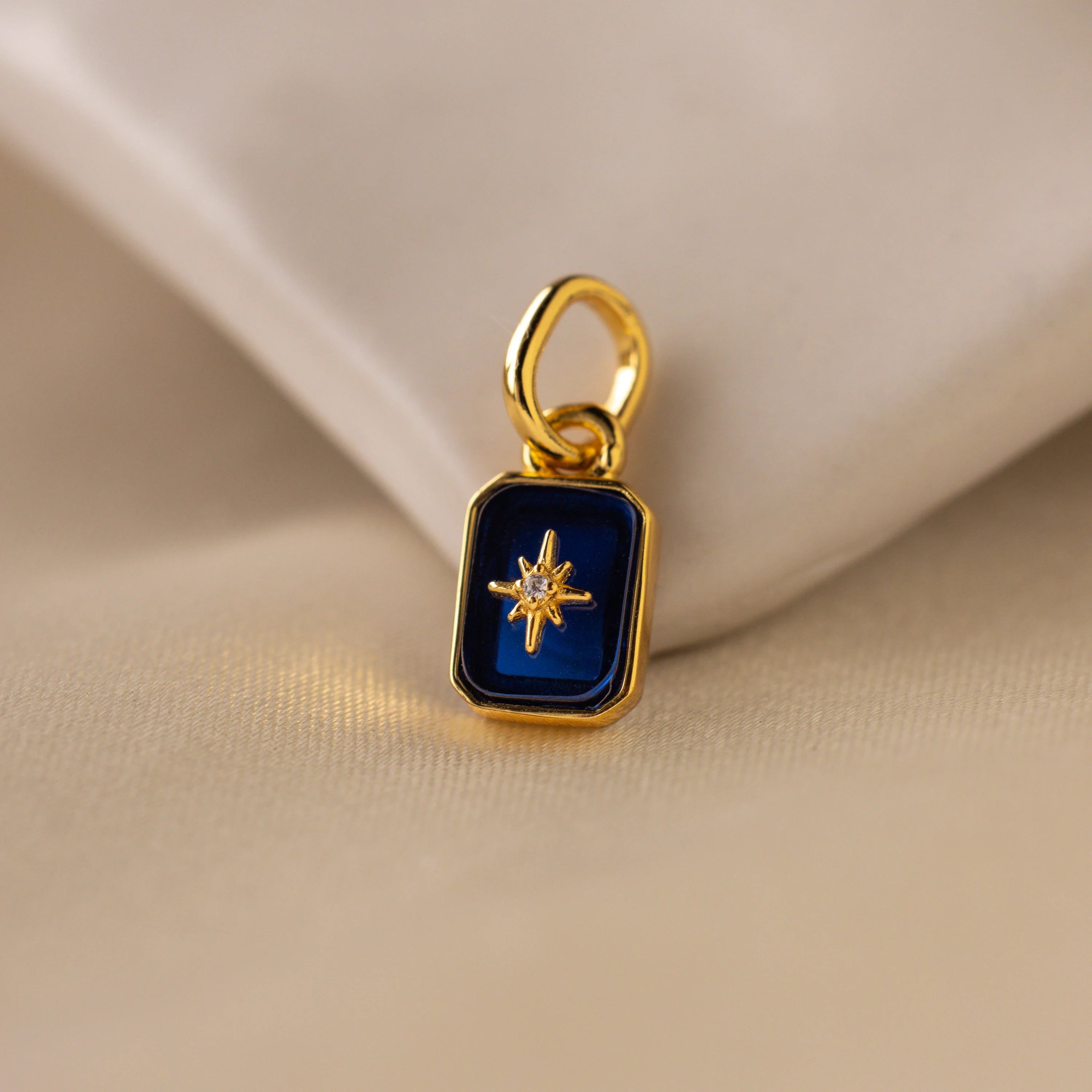 North Star Birthstone Charm Silver 18K Gold Plated