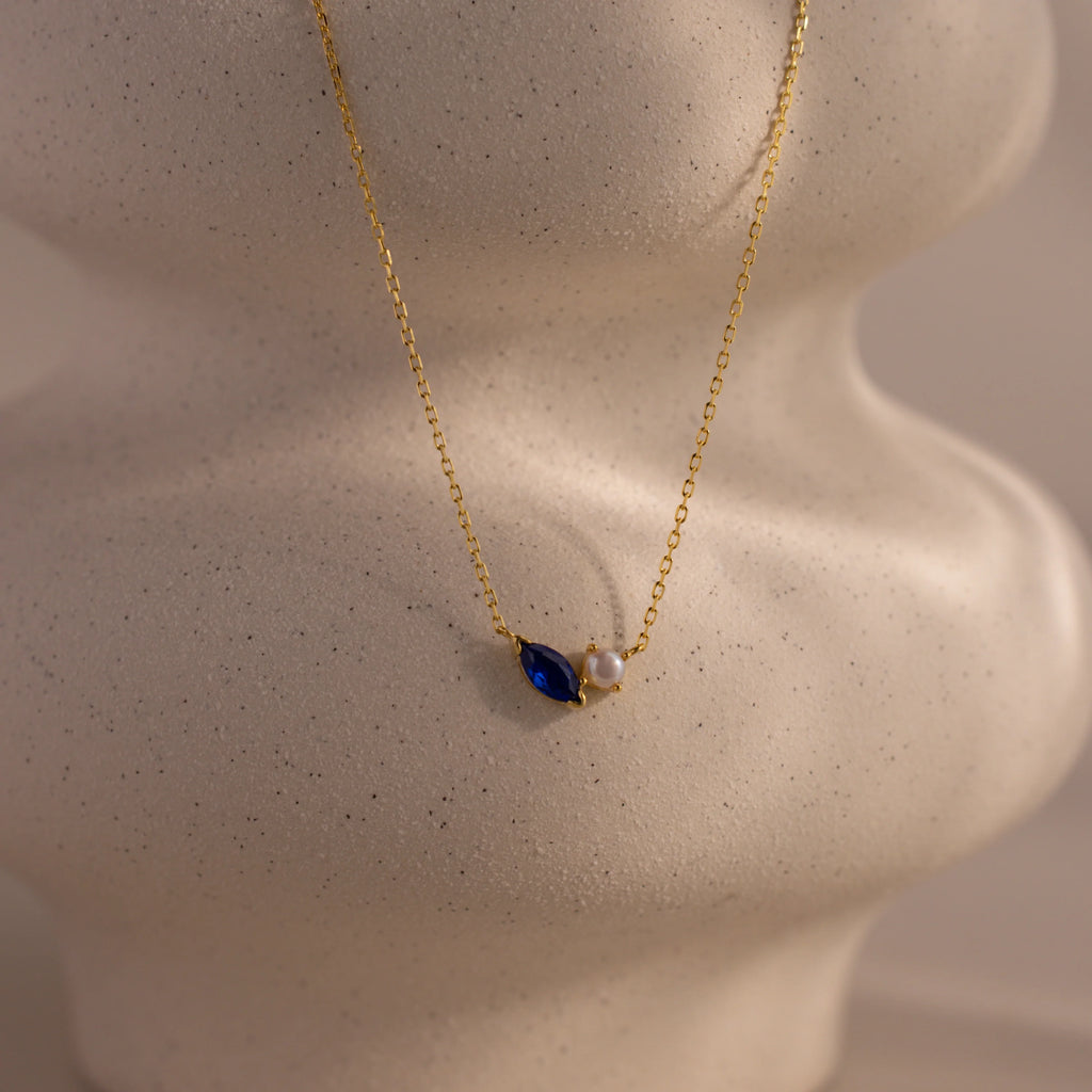 Marquise Birthstone Pearl Necklace Silver 18K Gold Plated