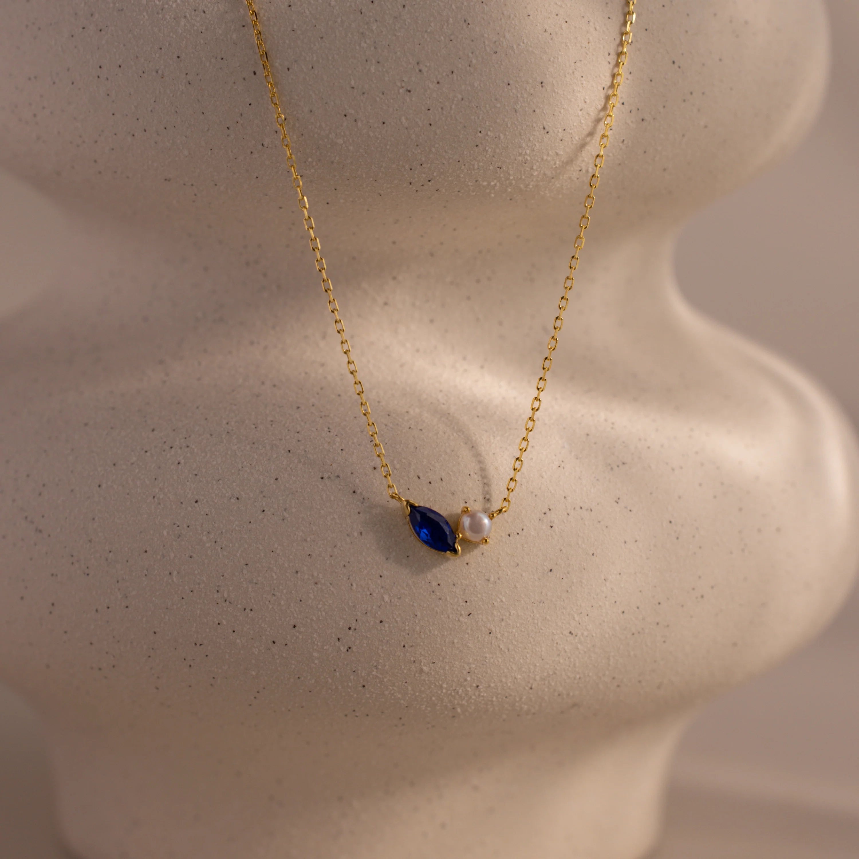 Marquise Birthstone Pearl Necklace Silver 18K Gold Plated