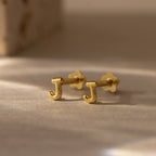 Bubble Initial Flatback Studs Silver 18K Gold Plated