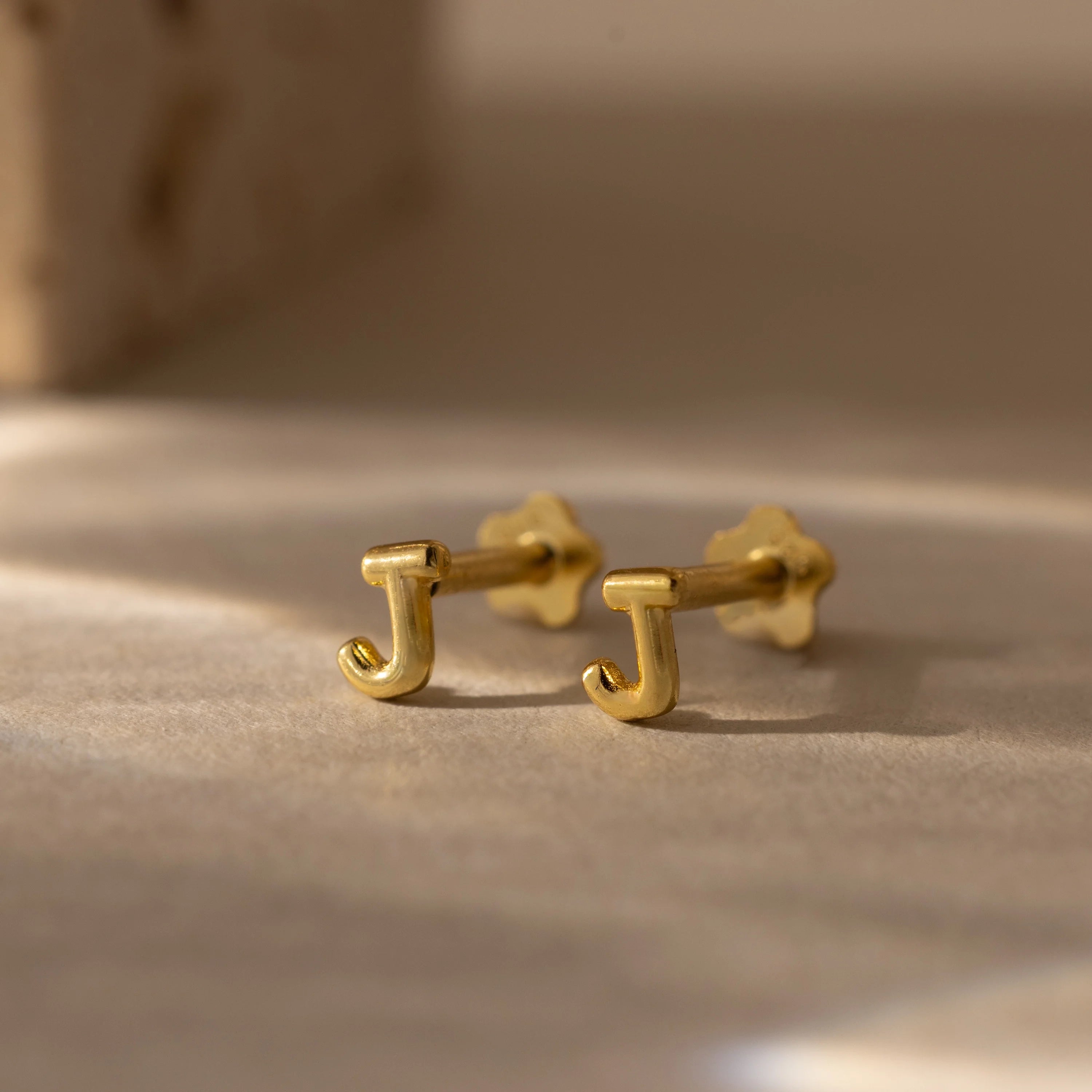 Bubble Initial Flatback Studs Silver 18K Gold Plated