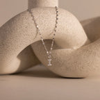 Dainty Pave Letter Necklace Silver 18K Gold Plated