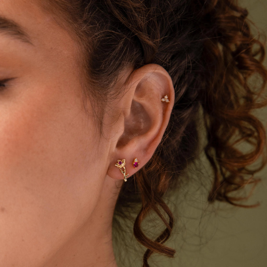 Birth Flower Stud Earrings Silver 18K Gold Plated