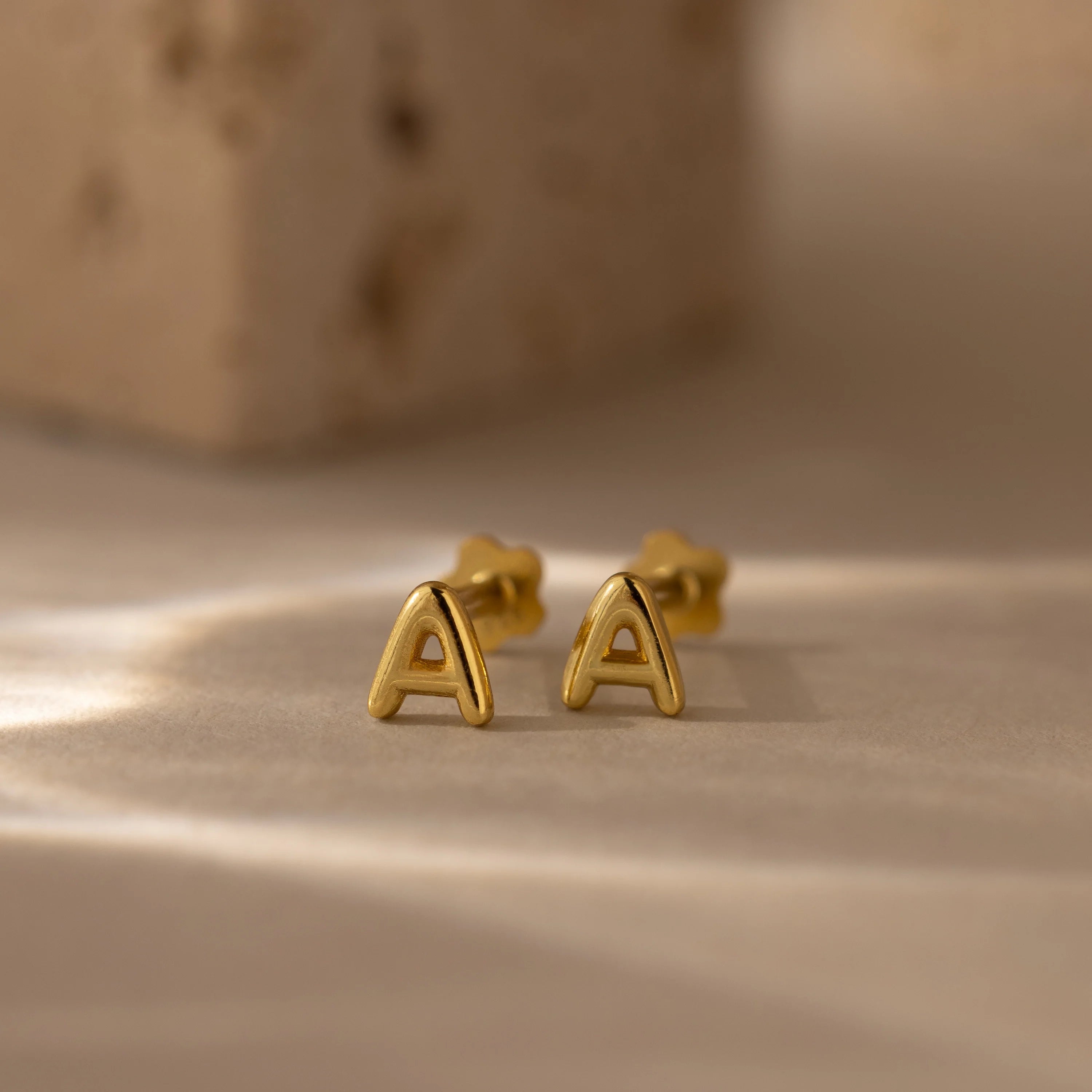 Bubble Initial Flatback Studs Silver 18K Gold Plated