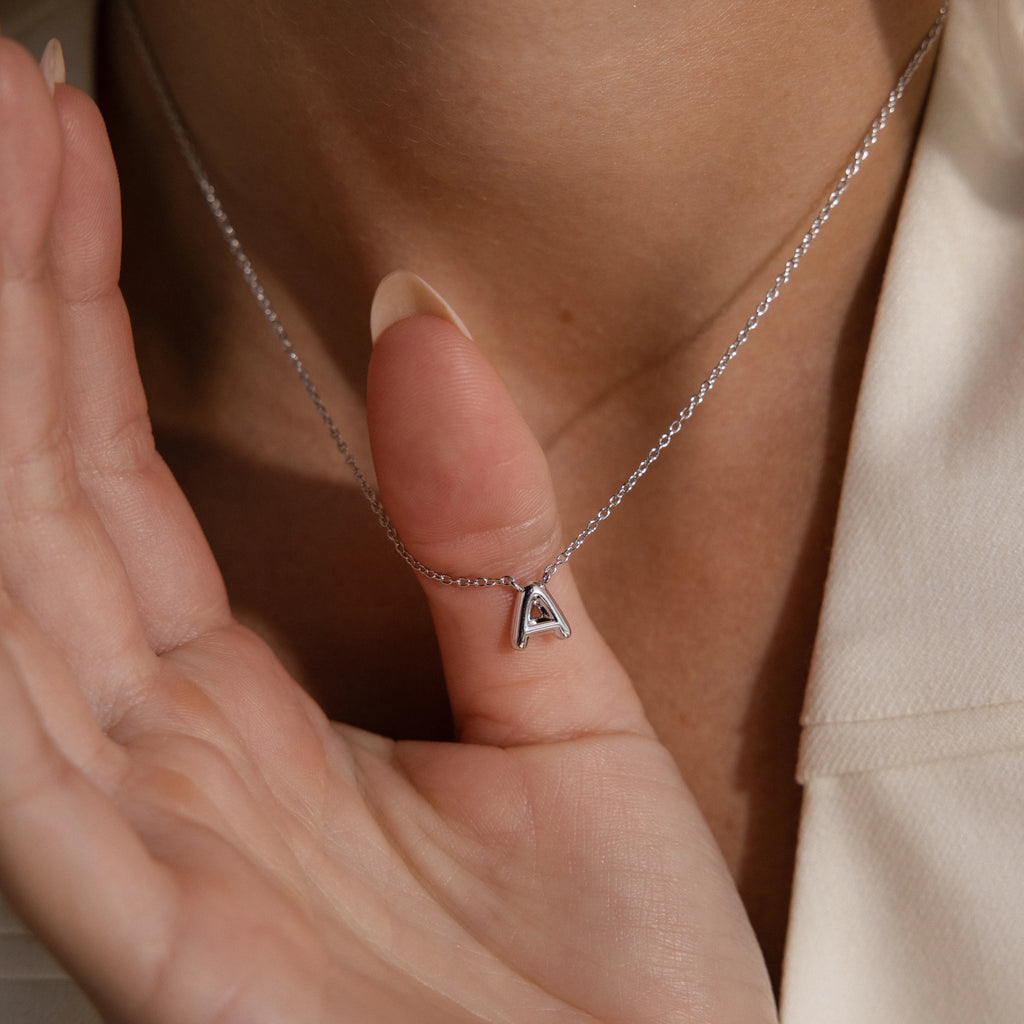 Dainty Bubble Letter Necklace Silver 18K Gold Plated