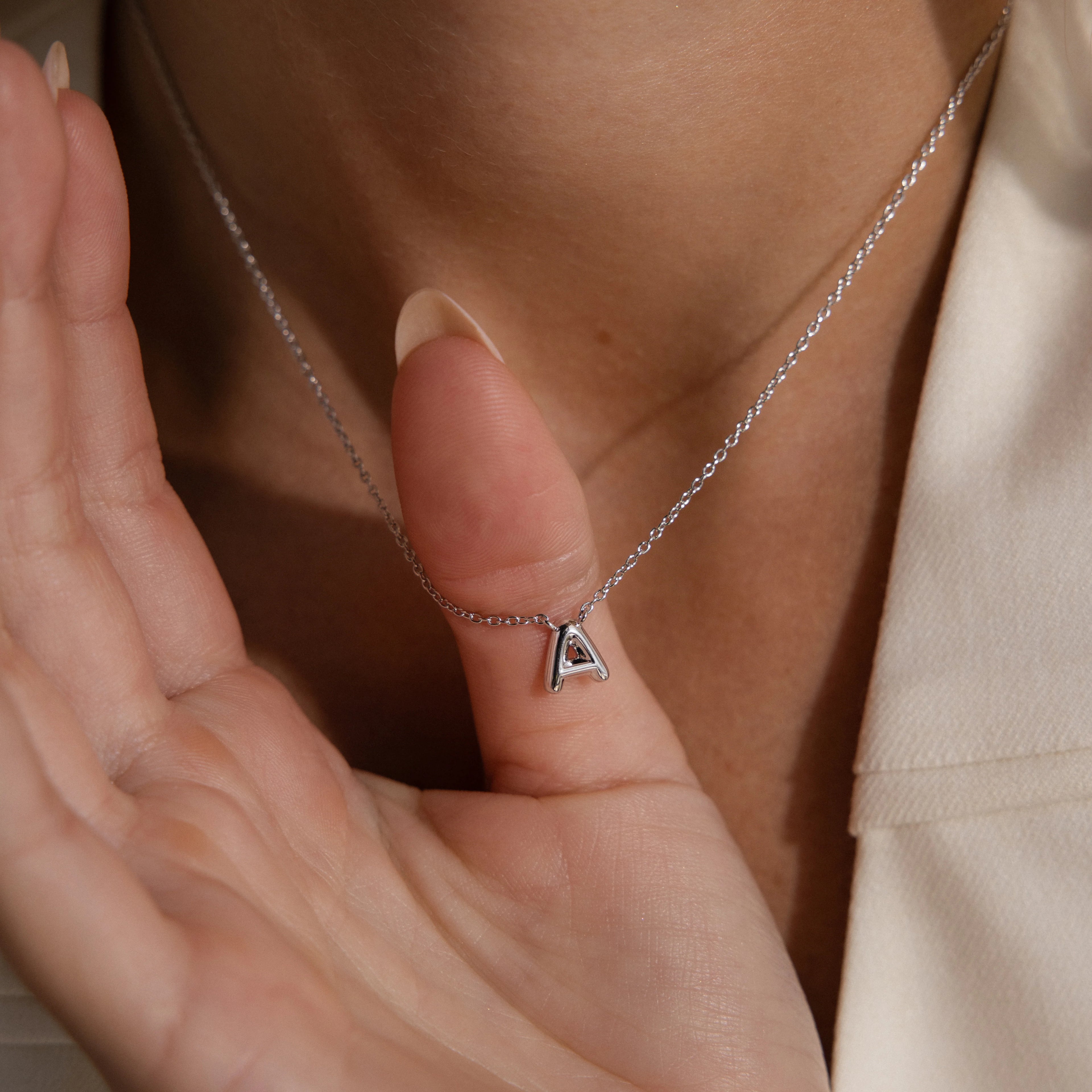 Dainty Bubble Letter Necklace Silver 18K Gold Plated