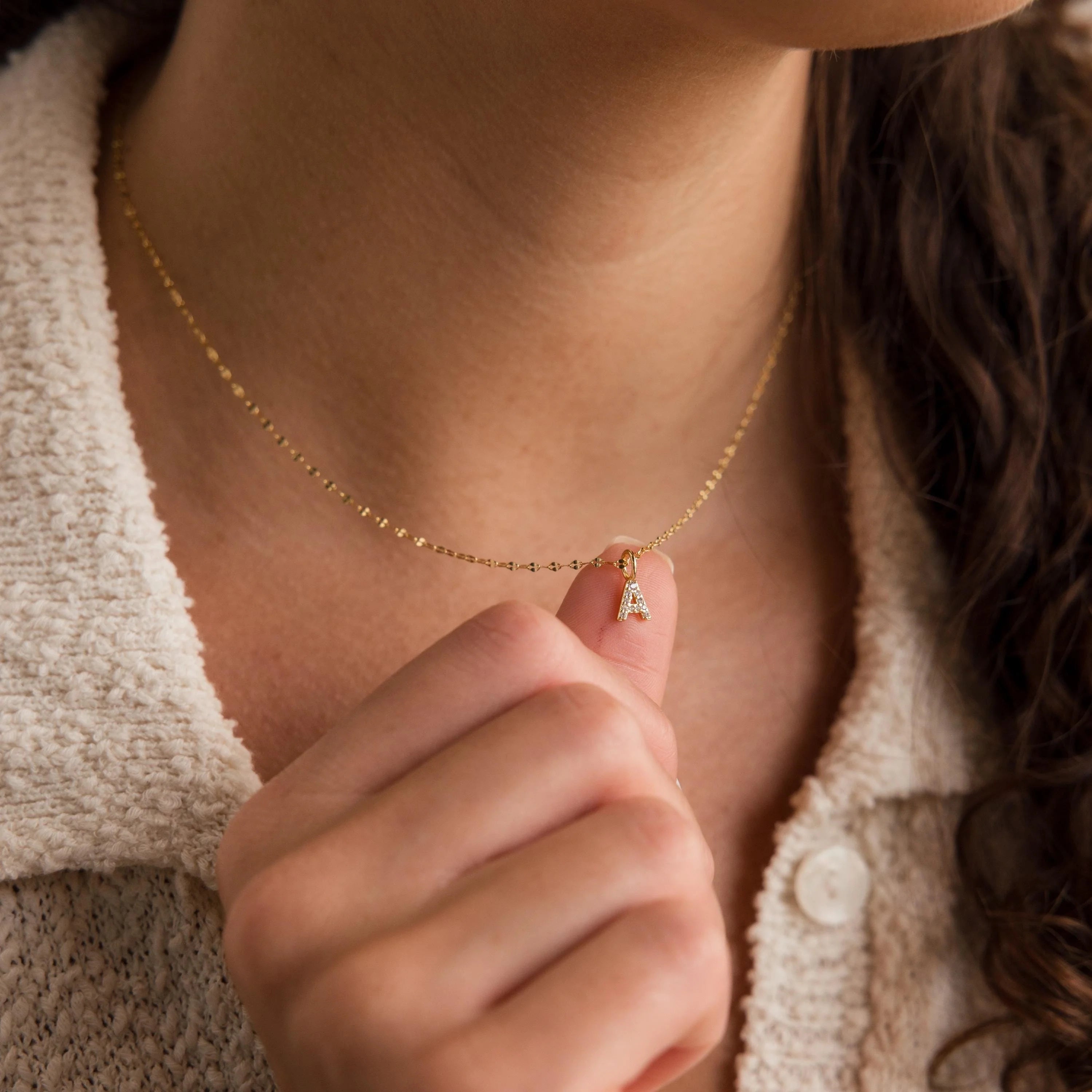 Dainty Pave Letter Necklace Silver 18K Gold Plated