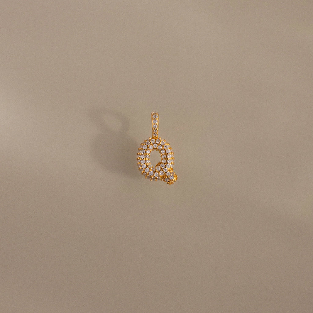 Diamond Pave Bubble Letter Charm Silver 18K Gold Plated