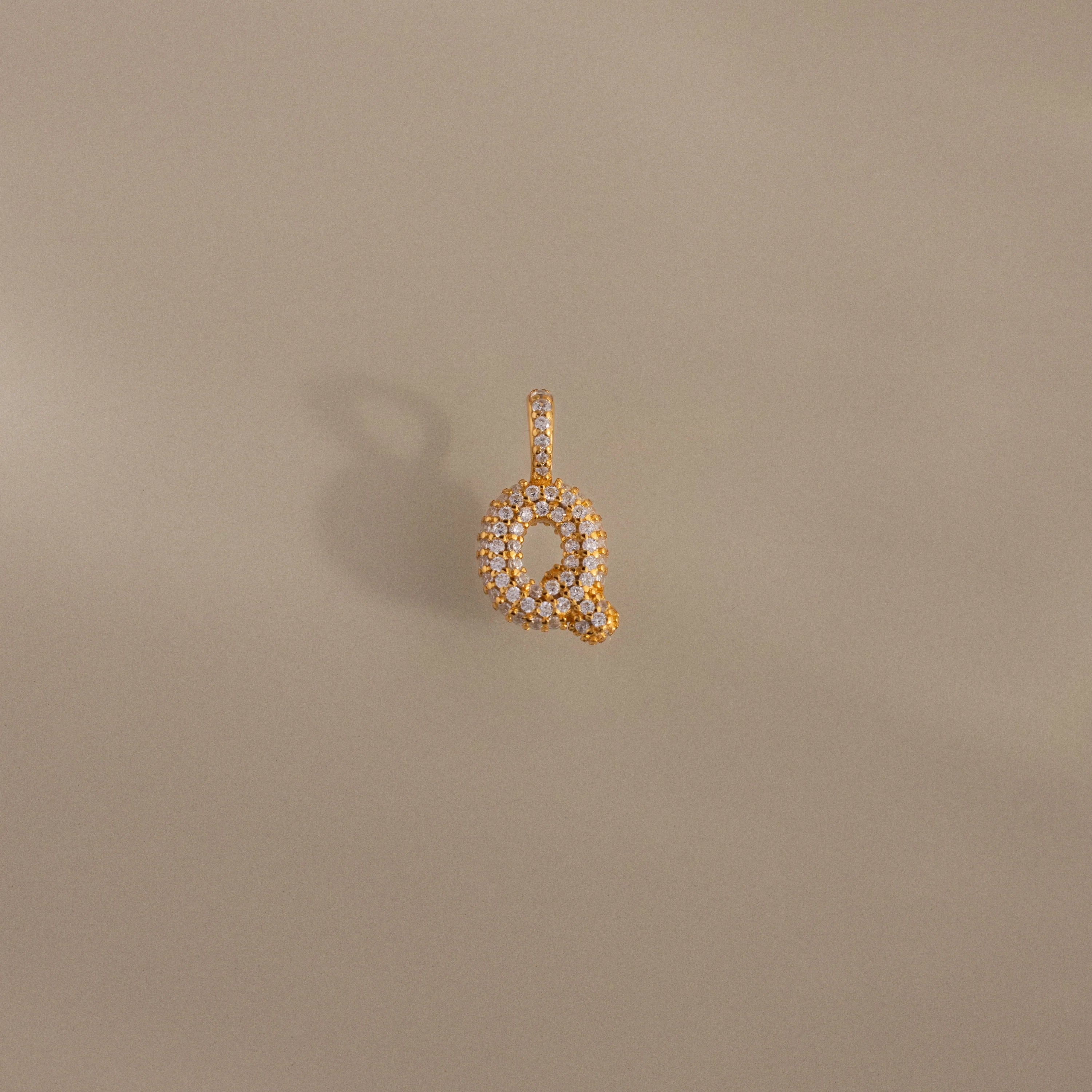Diamond Pave Bubble Letter Charm Silver 18K Gold Plated